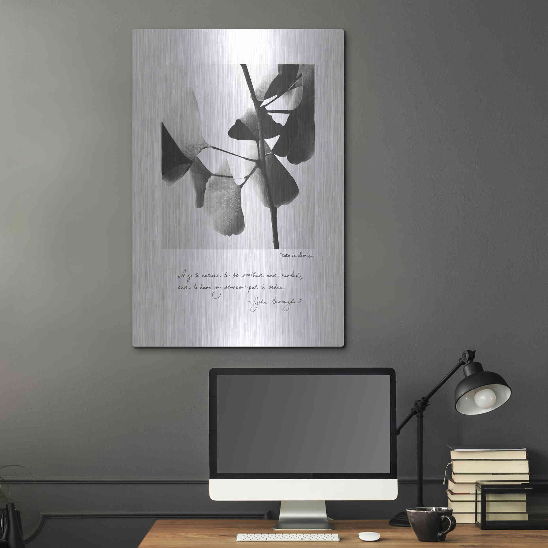 Luxe Metal Art 'Delicate Ginkgo v2' by Debra Van Swearingen, Metal Wall Art,24x36