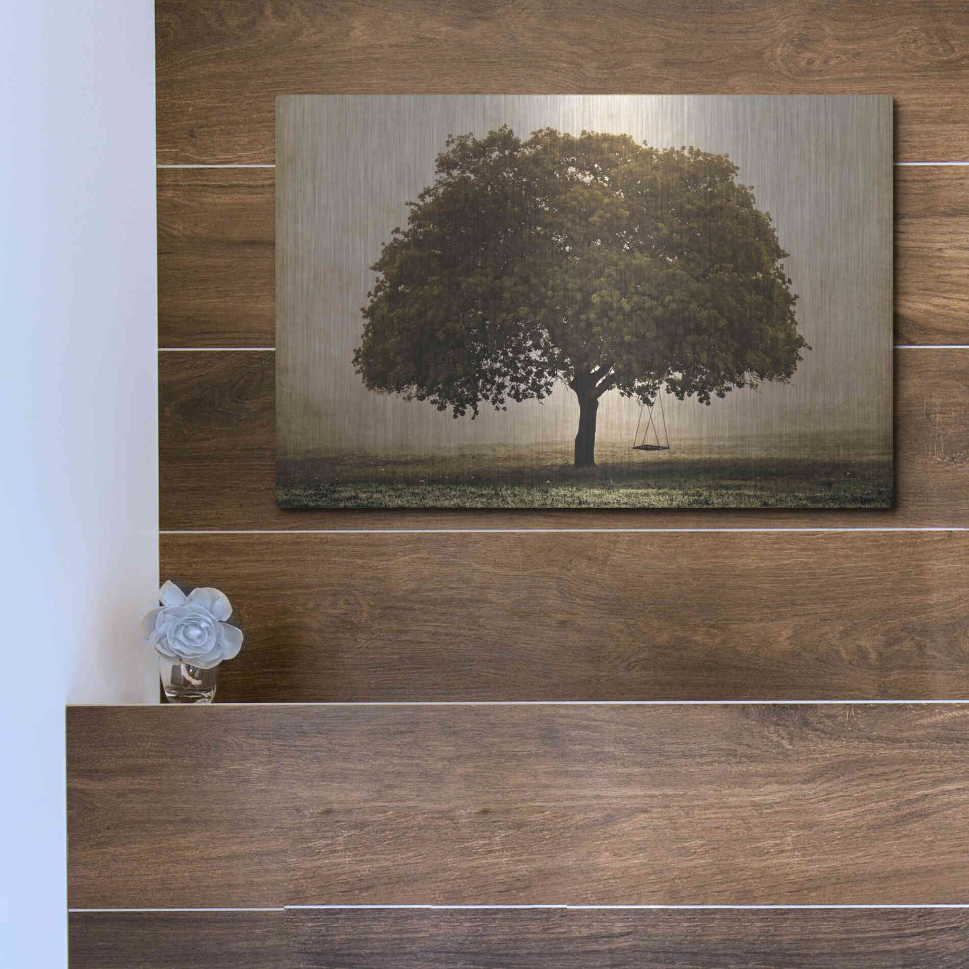 Luxe Metal Art 'The Hopeful Oak' by Debra Van Swearingen, Metal Wall Art,16x12