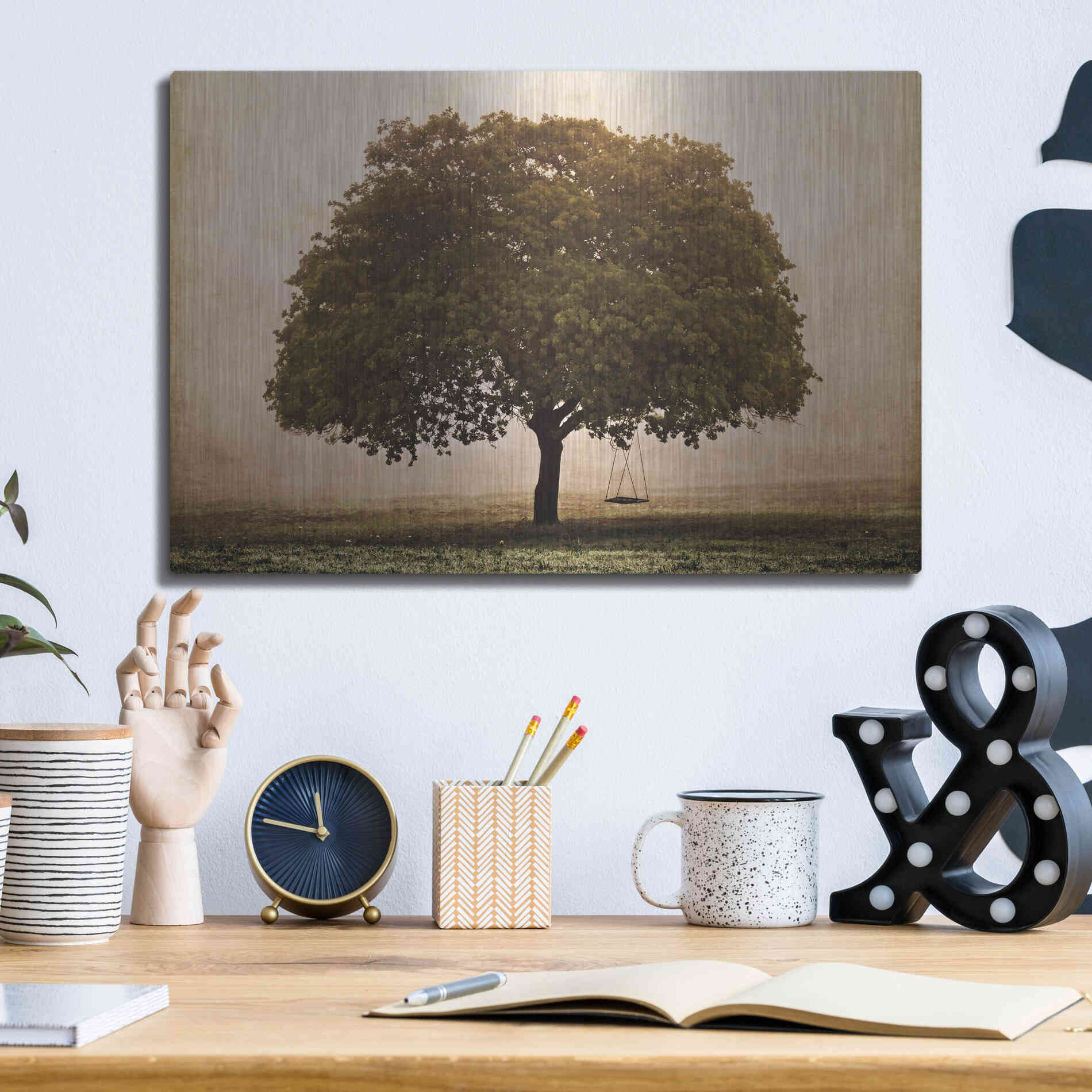 Luxe Metal Art 'The Hopeful Oak' by Debra Van Swearingen, Metal Wall Art,16x12