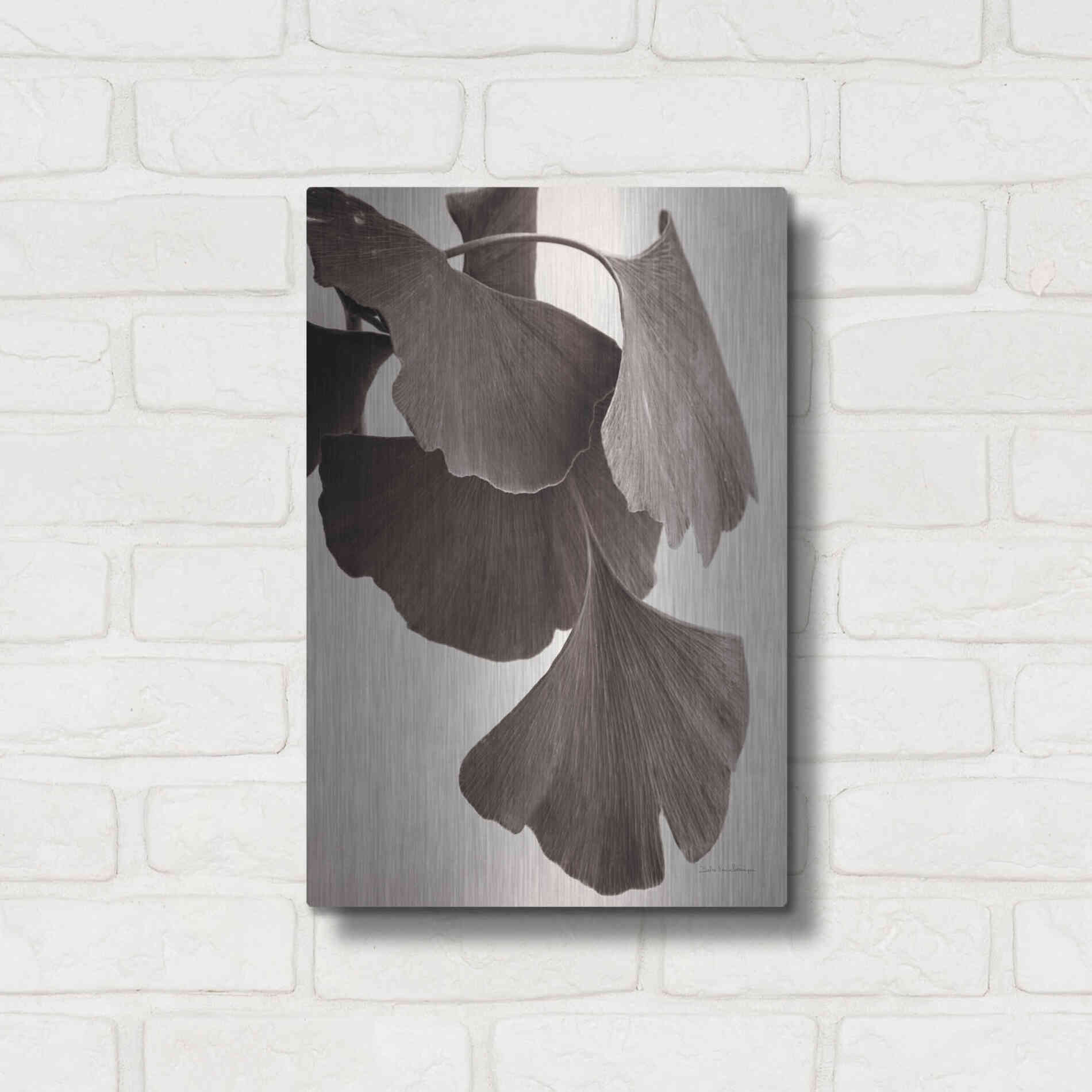 Luxe Metal Art 'Gingko Sepia' by Debra Van Swearingen, Metal Wall Art,12x16