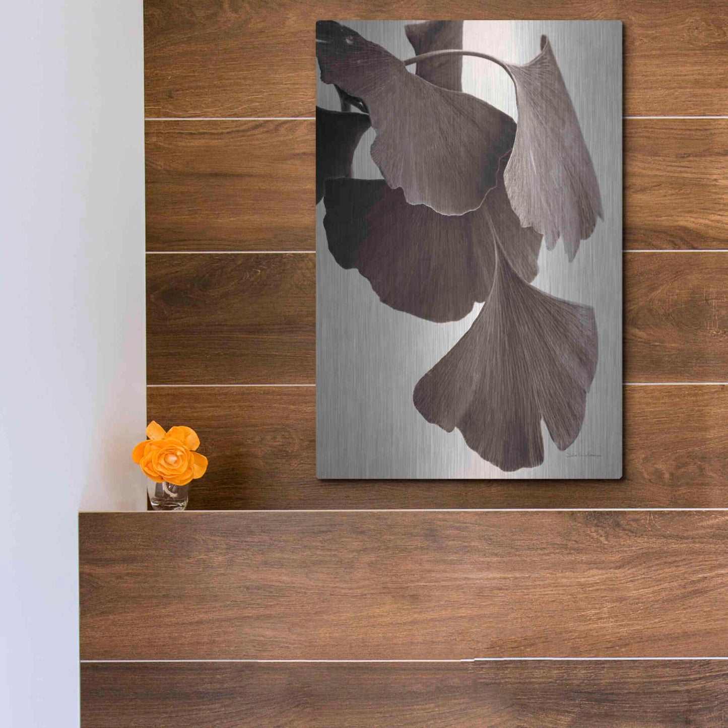 Luxe Metal Art 'Gingko Sepia' by Debra Van Swearingen, Metal Wall Art,12x16