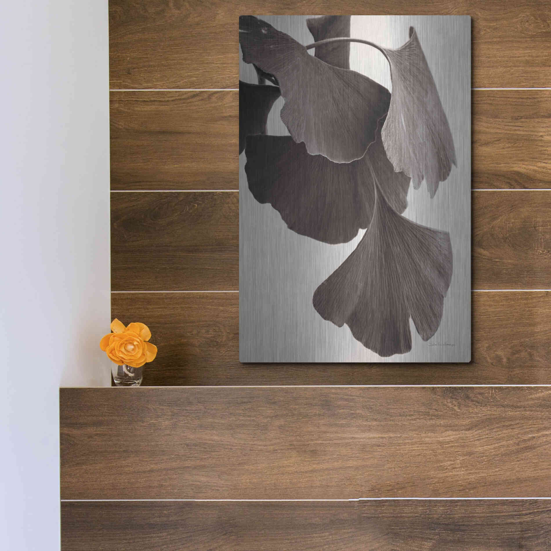Luxe Metal Art 'Gingko Sepia' by Debra Van Swearingen, Metal Wall Art,12x16