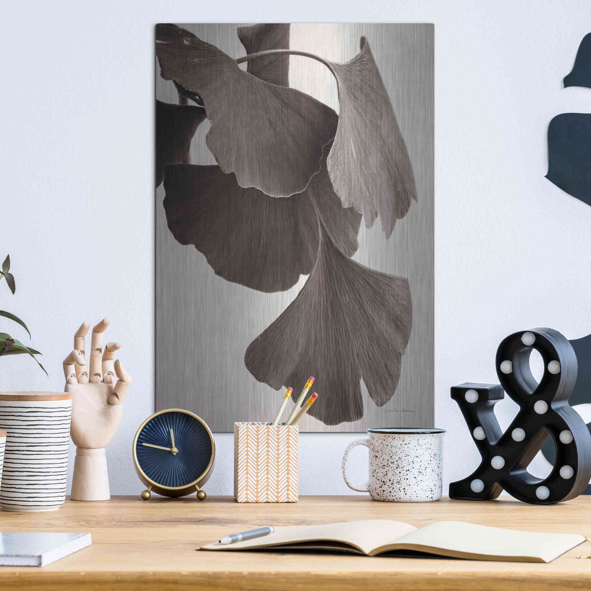Luxe Metal Art 'Gingko Sepia' by Debra Van Swearingen, Metal Wall Art,12x16