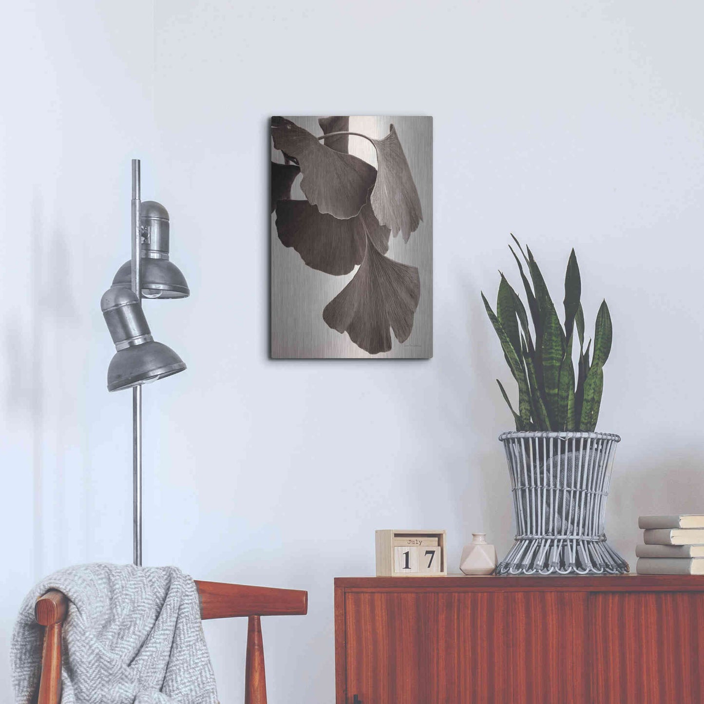 Luxe Metal Art 'Gingko Sepia' by Debra Van Swearingen, Metal Wall Art,16x24
