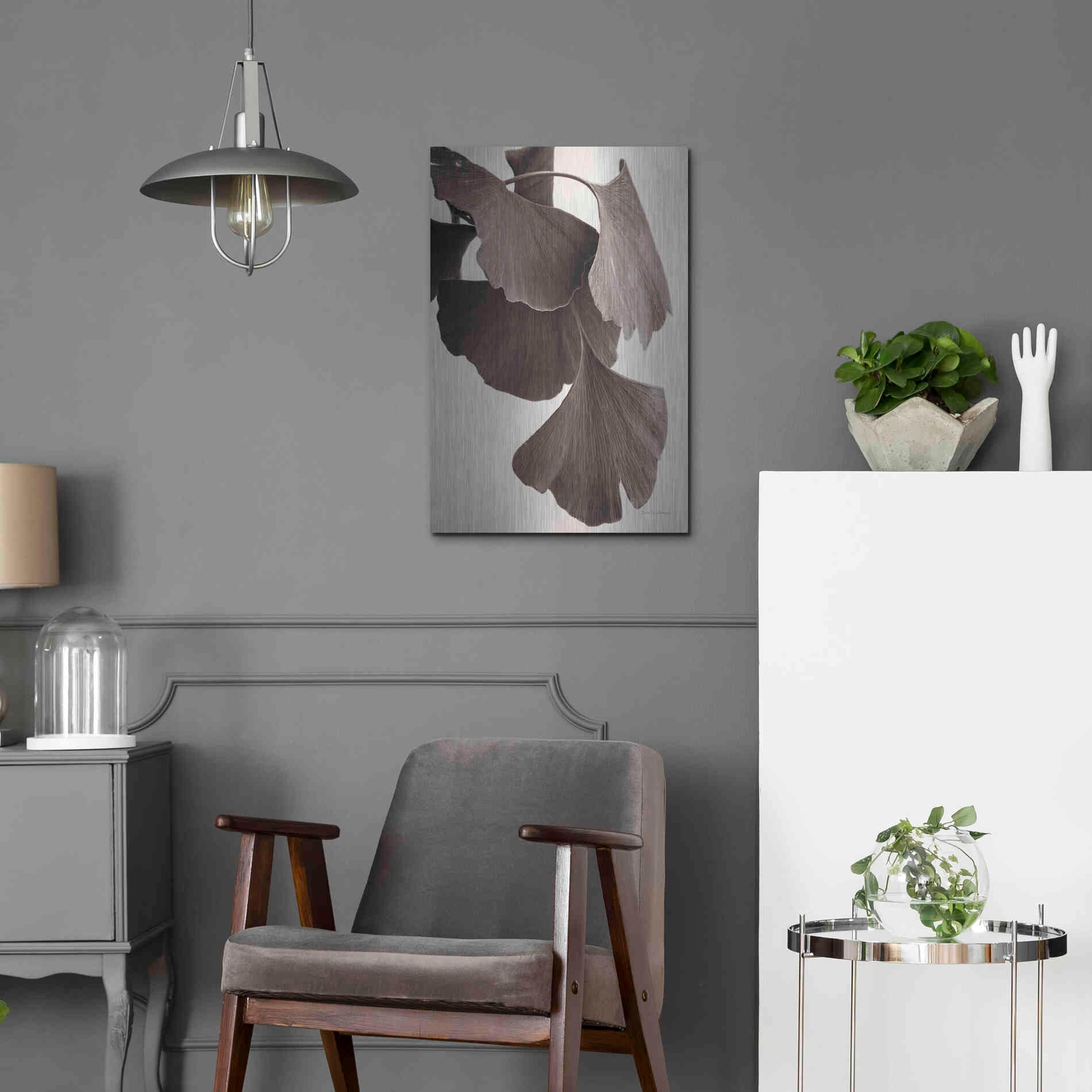 Luxe Metal Art 'Gingko Sepia' by Debra Van Swearingen, Metal Wall Art,16x24