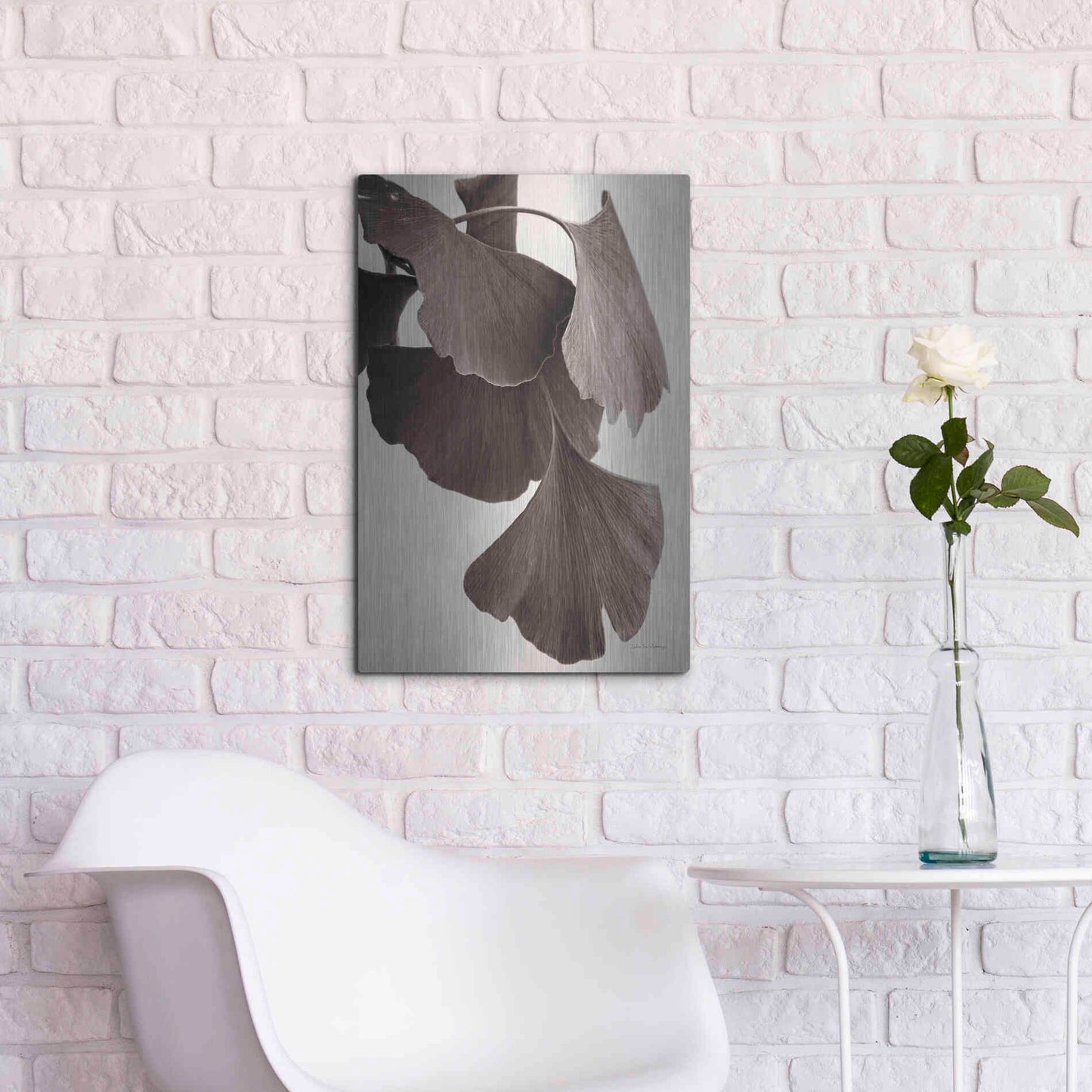 Luxe Metal Art 'Gingko Sepia' by Debra Van Swearingen, Metal Wall Art,16x24