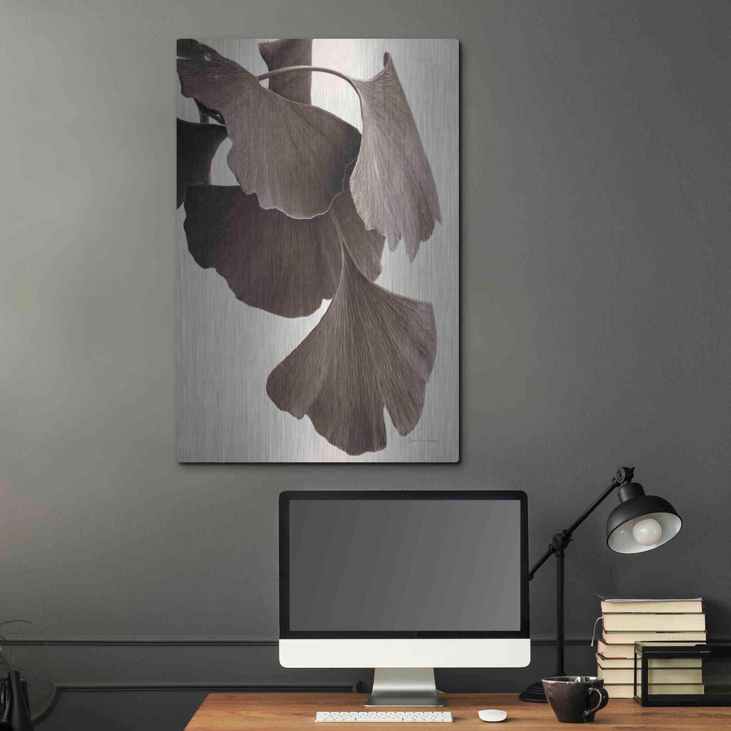 Luxe Metal Art 'Gingko Sepia' by Debra Van Swearingen, Metal Wall Art,24x36