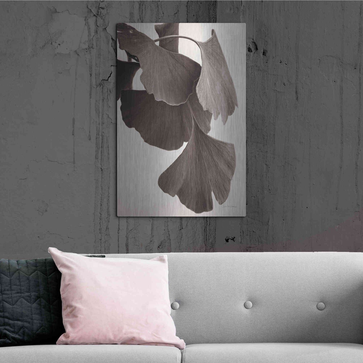 Luxe Metal Art 'Gingko Sepia' by Debra Van Swearingen, Metal Wall Art,24x36