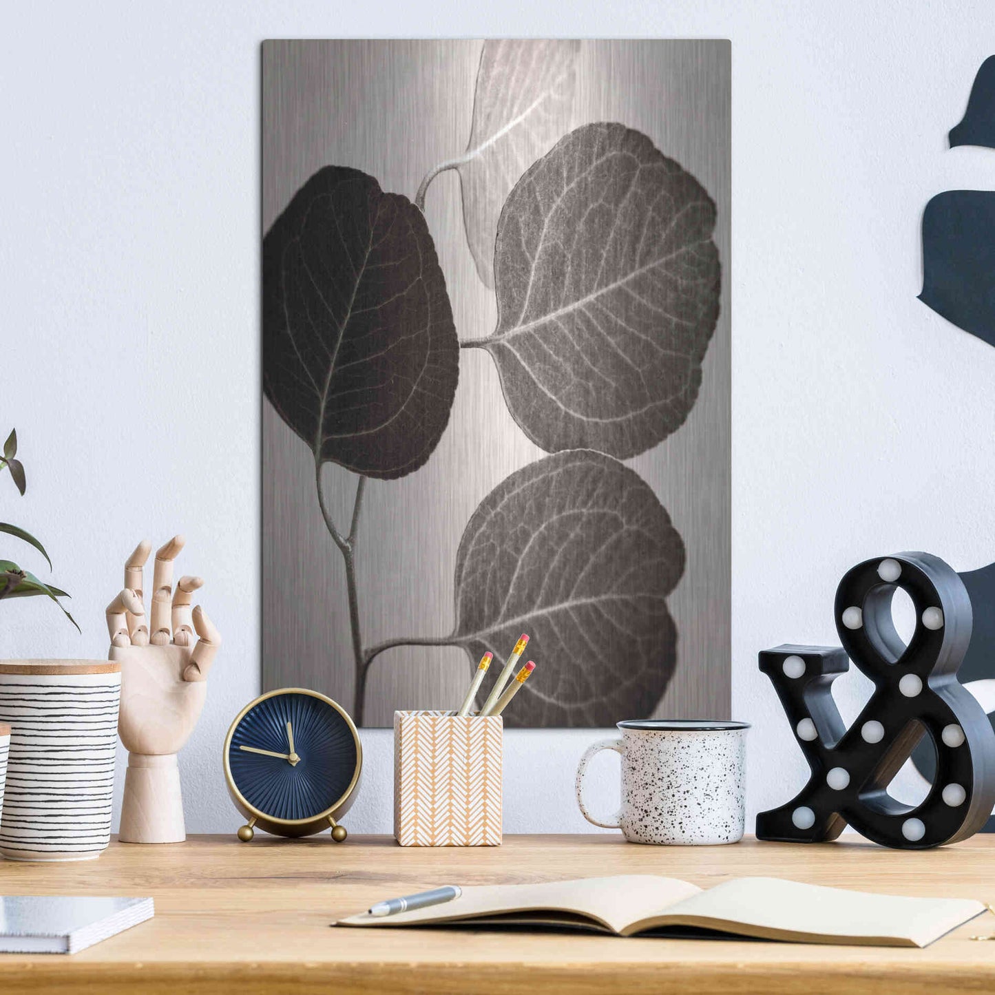 Luxe Metal Art 'Eucalyptus Sepia' by Debra Van Swearingen, Metal Wall Art,12x16