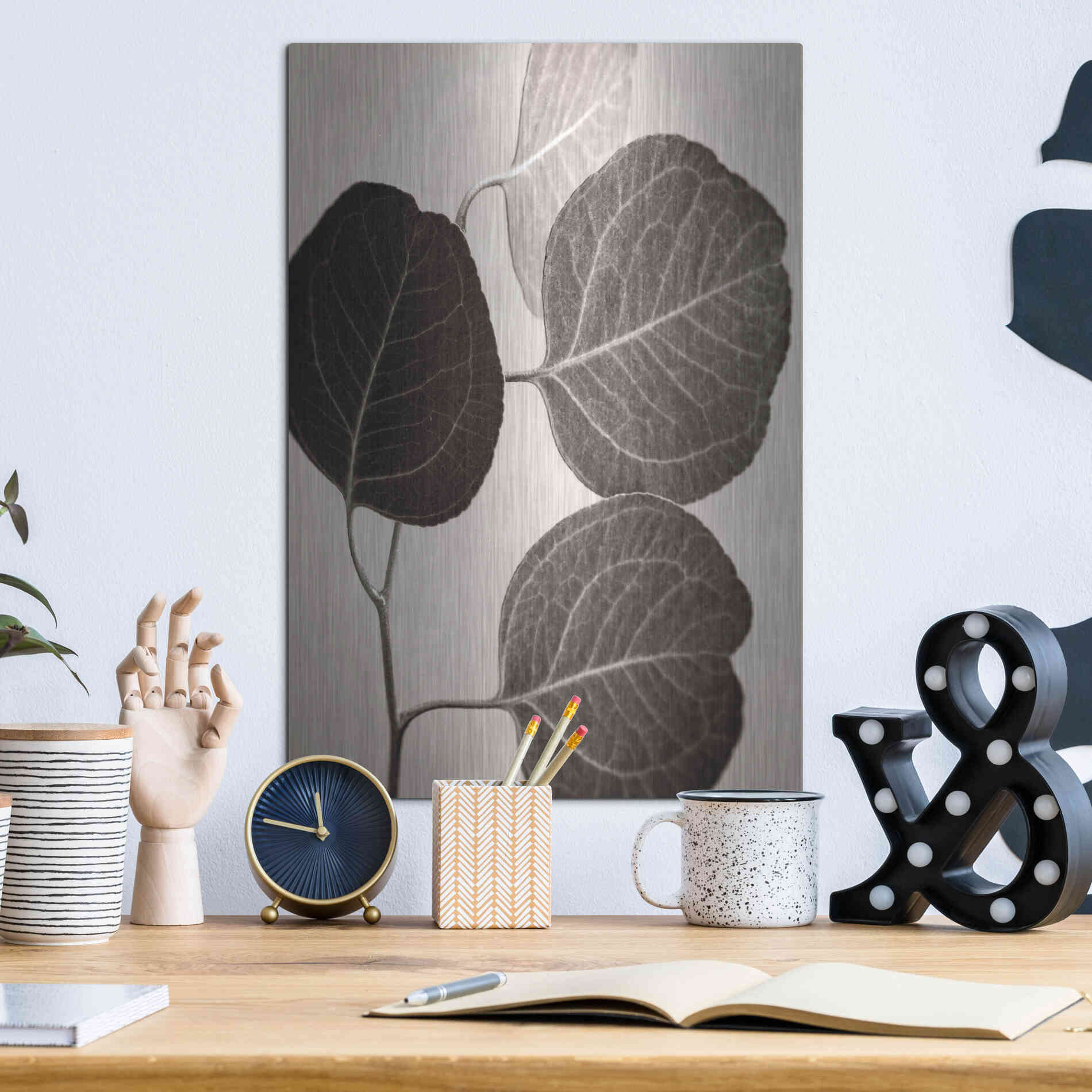 Luxe Metal Art 'Eucalyptus Sepia' by Debra Van Swearingen, Metal Wall Art,12x16