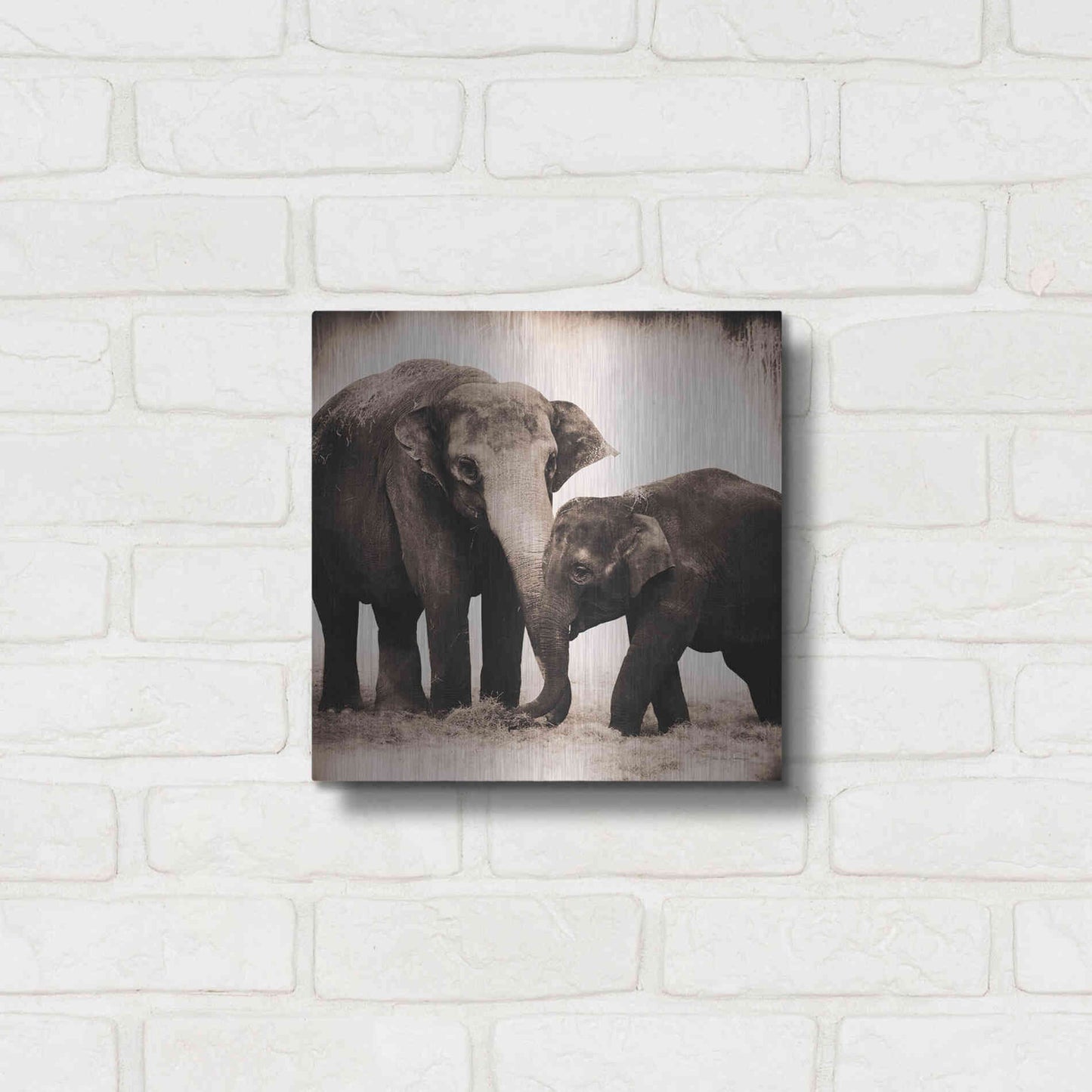 Luxe Metal Art 'Elephant III Sepia' by Debra Van Swearingen, Metal Wall Art,12x12