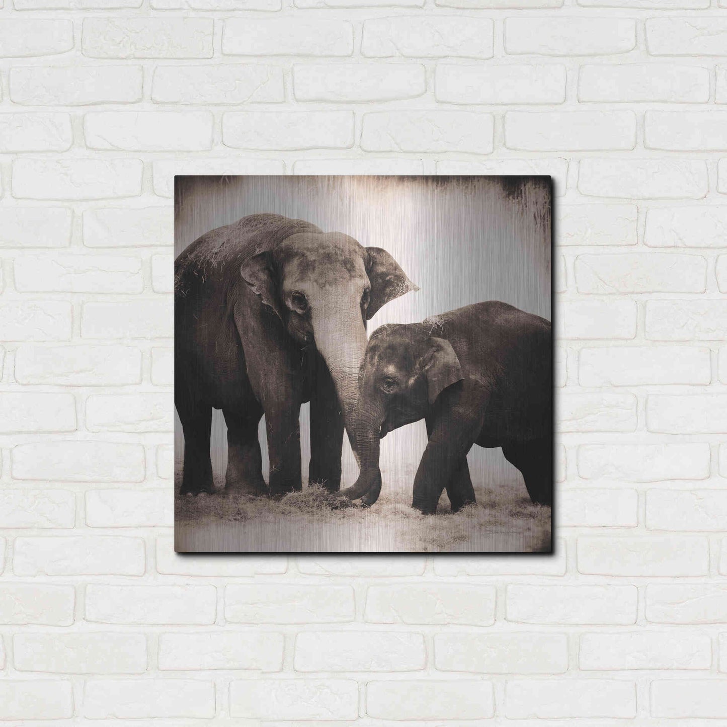 Luxe Metal Art 'Elephant III Sepia' by Debra Van Swearingen, Metal Wall Art,24x24
