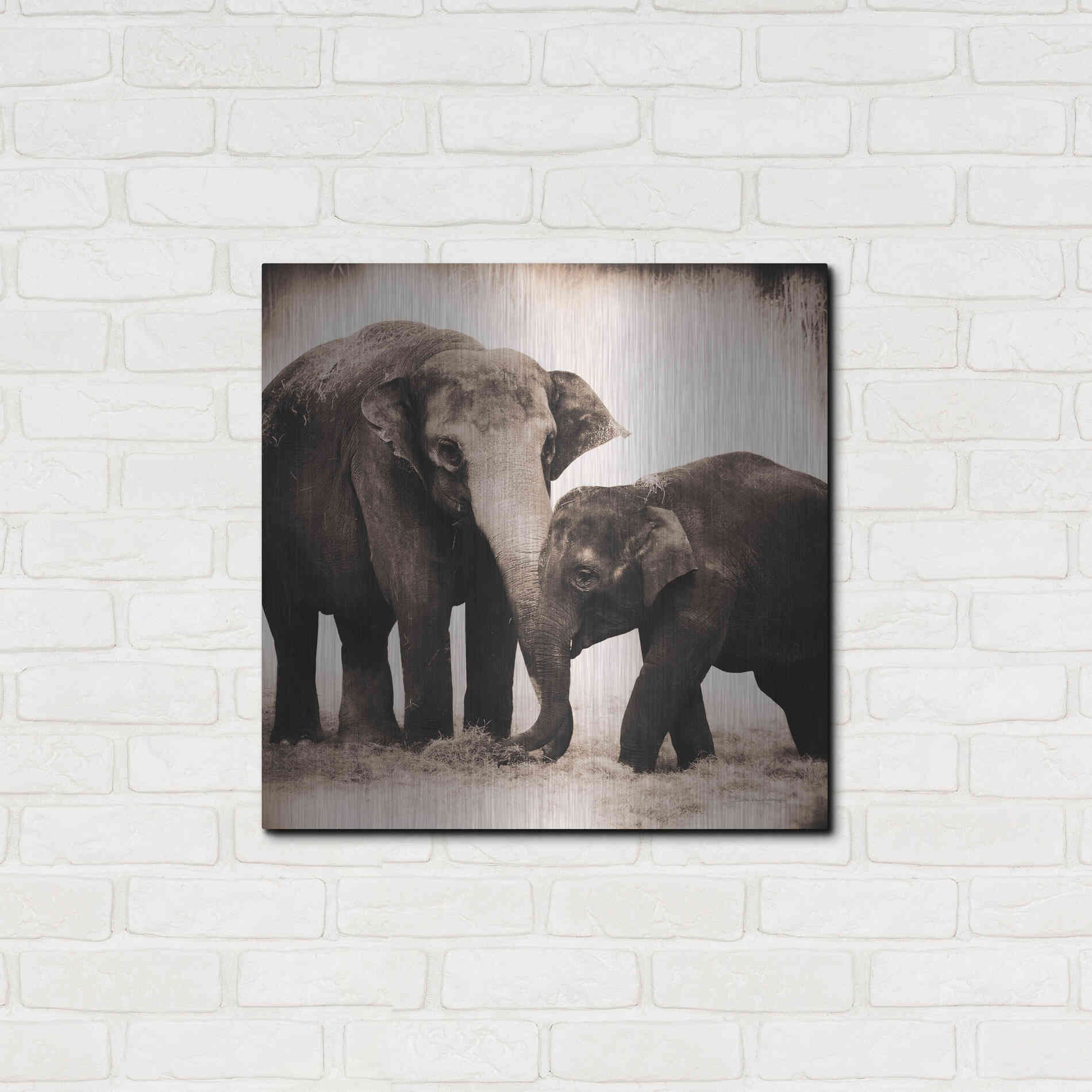 Luxe Metal Art 'Elephant III Sepia' by Debra Van Swearingen, Metal Wall Art,24x24