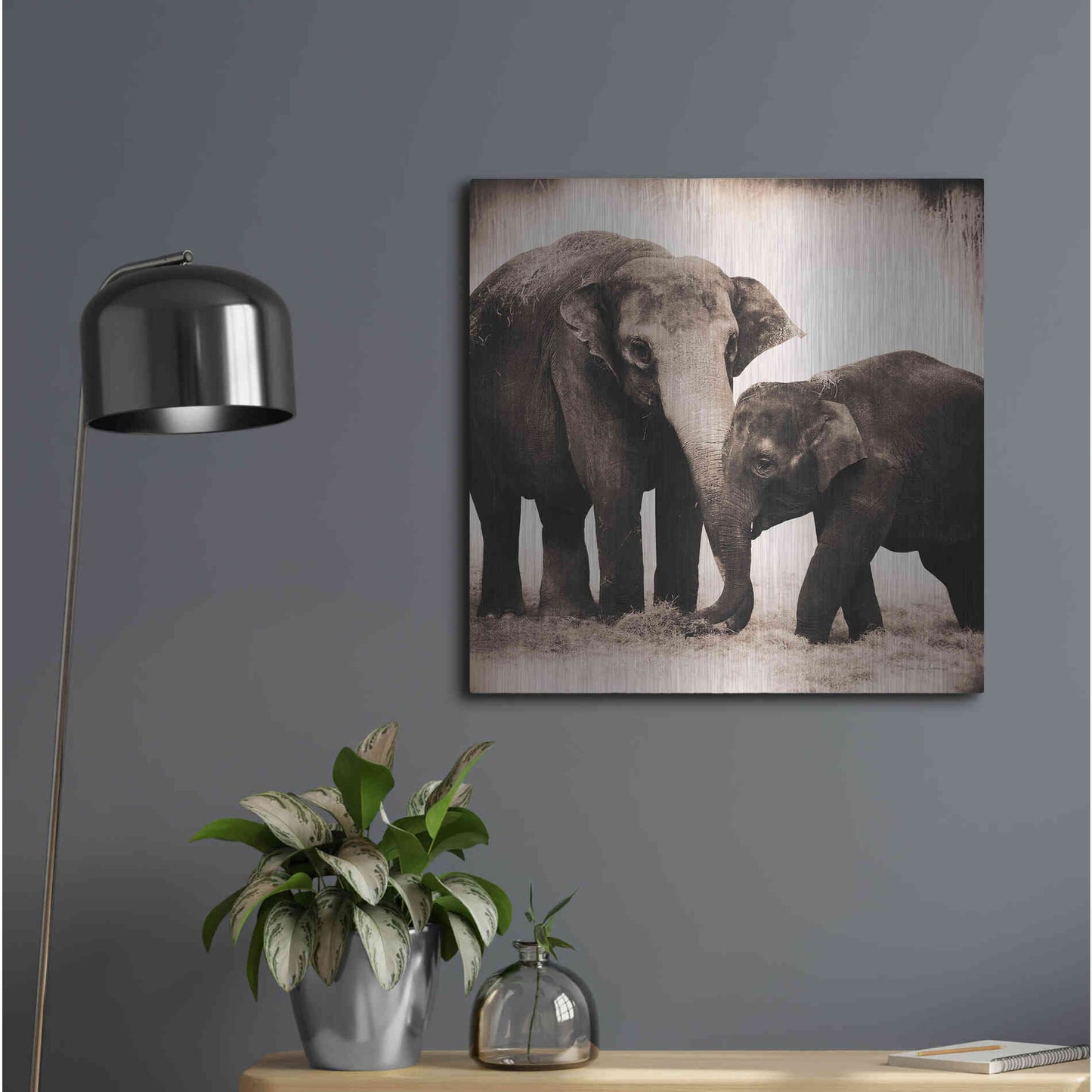 Luxe Metal Art 'Elephant III Sepia' by Debra Van Swearingen, Metal Wall Art,24x24