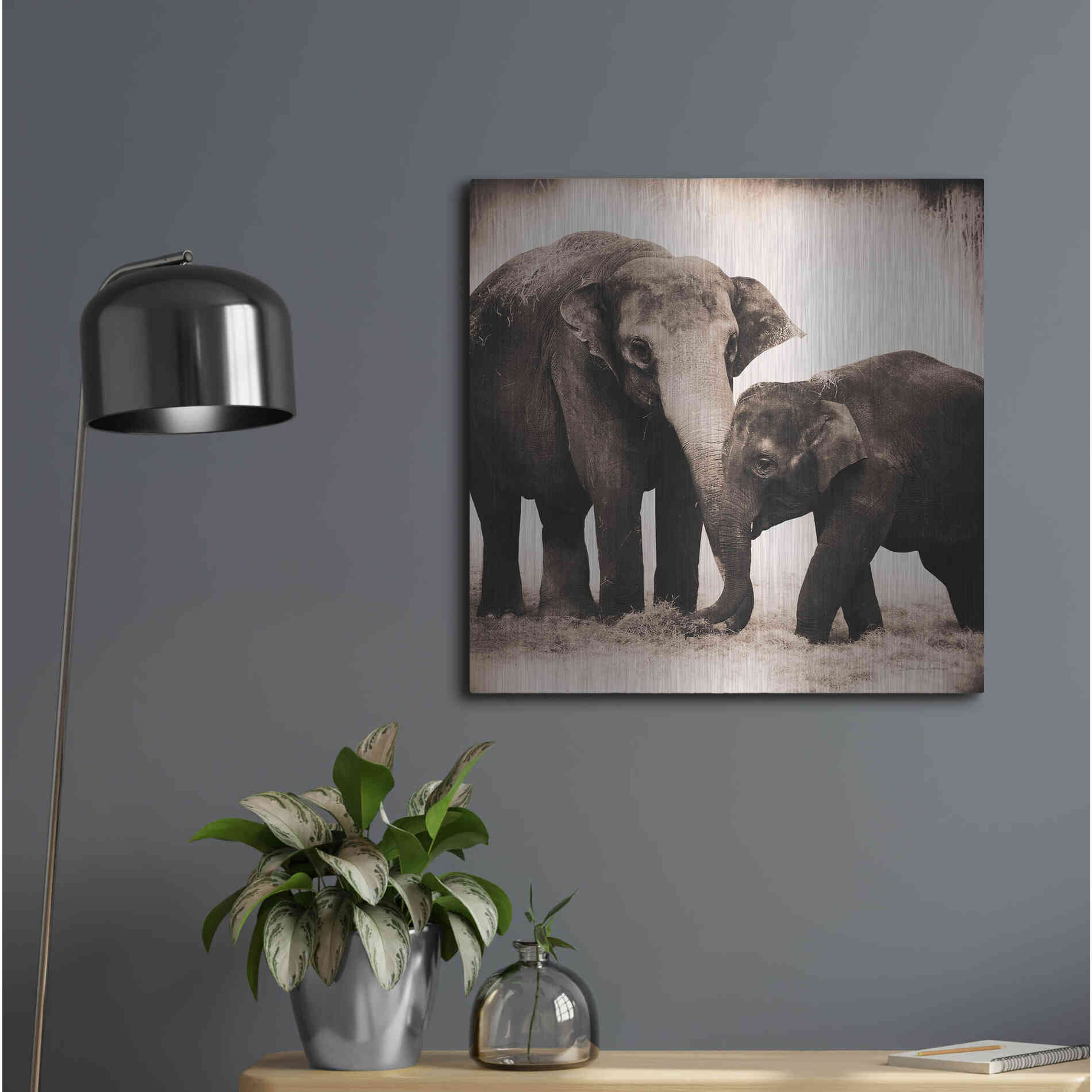 Luxe Metal Art 'Elephant III Sepia' by Debra Van Swearingen, Metal Wall Art,24x24