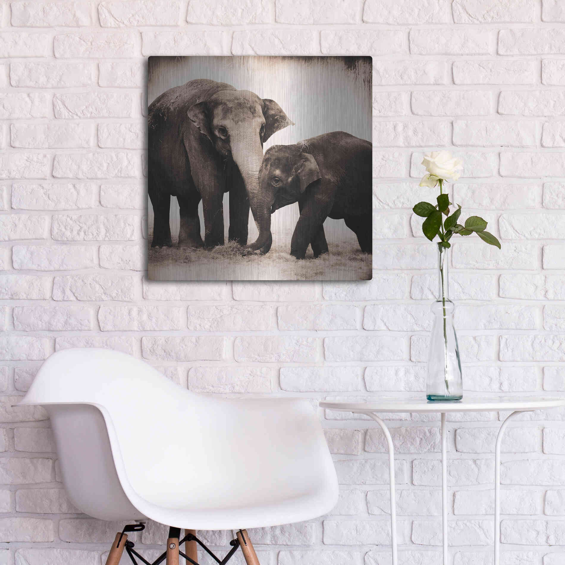 Luxe Metal Art 'Elephant III Sepia' by Debra Van Swearingen, Metal Wall Art,24x24