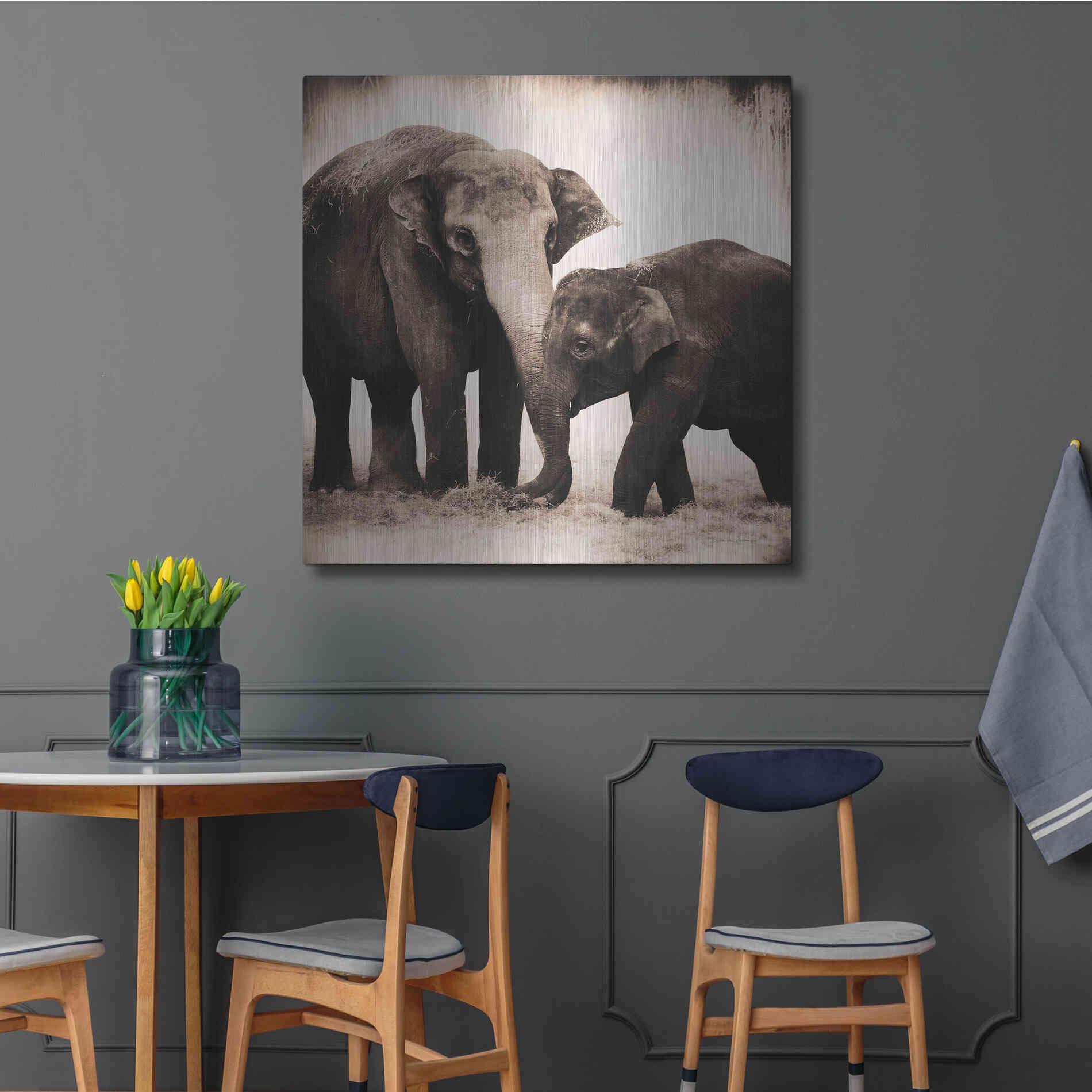 Luxe Metal Art 'Elephant III Sepia' by Debra Van Swearingen, Metal Wall Art,36x36