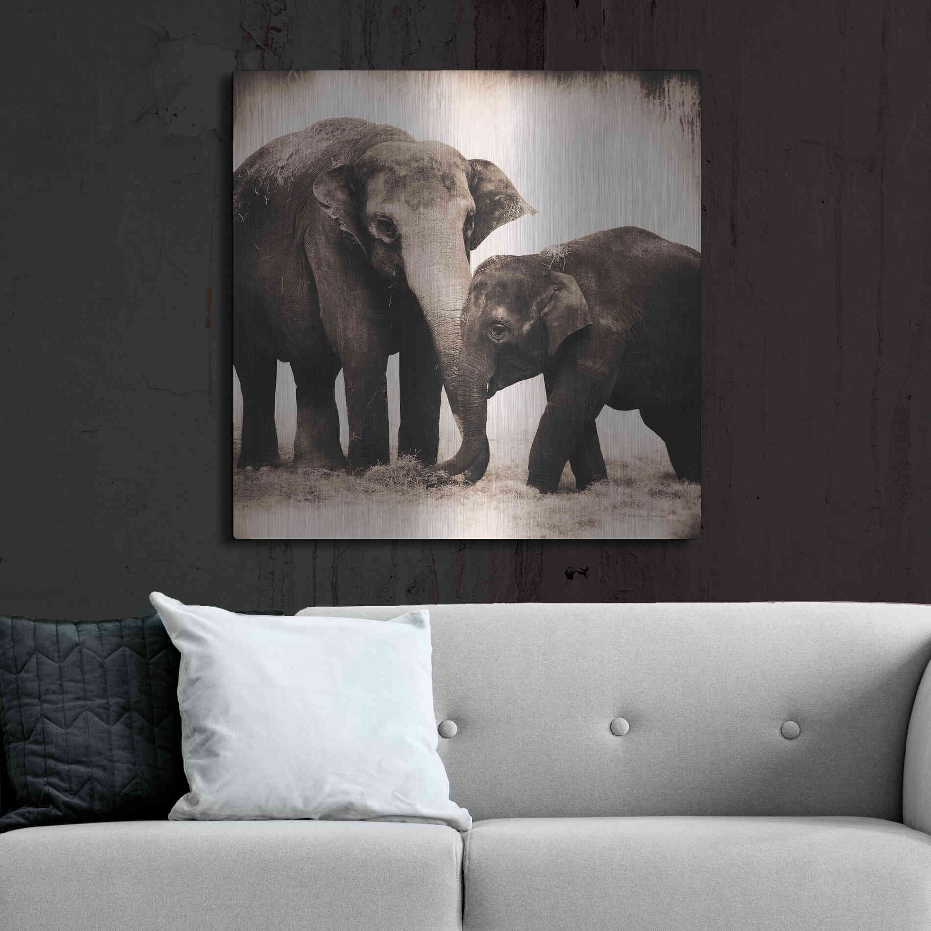 Luxe Metal Art 'Elephant III Sepia' by Debra Van Swearingen, Metal Wall Art,36x36