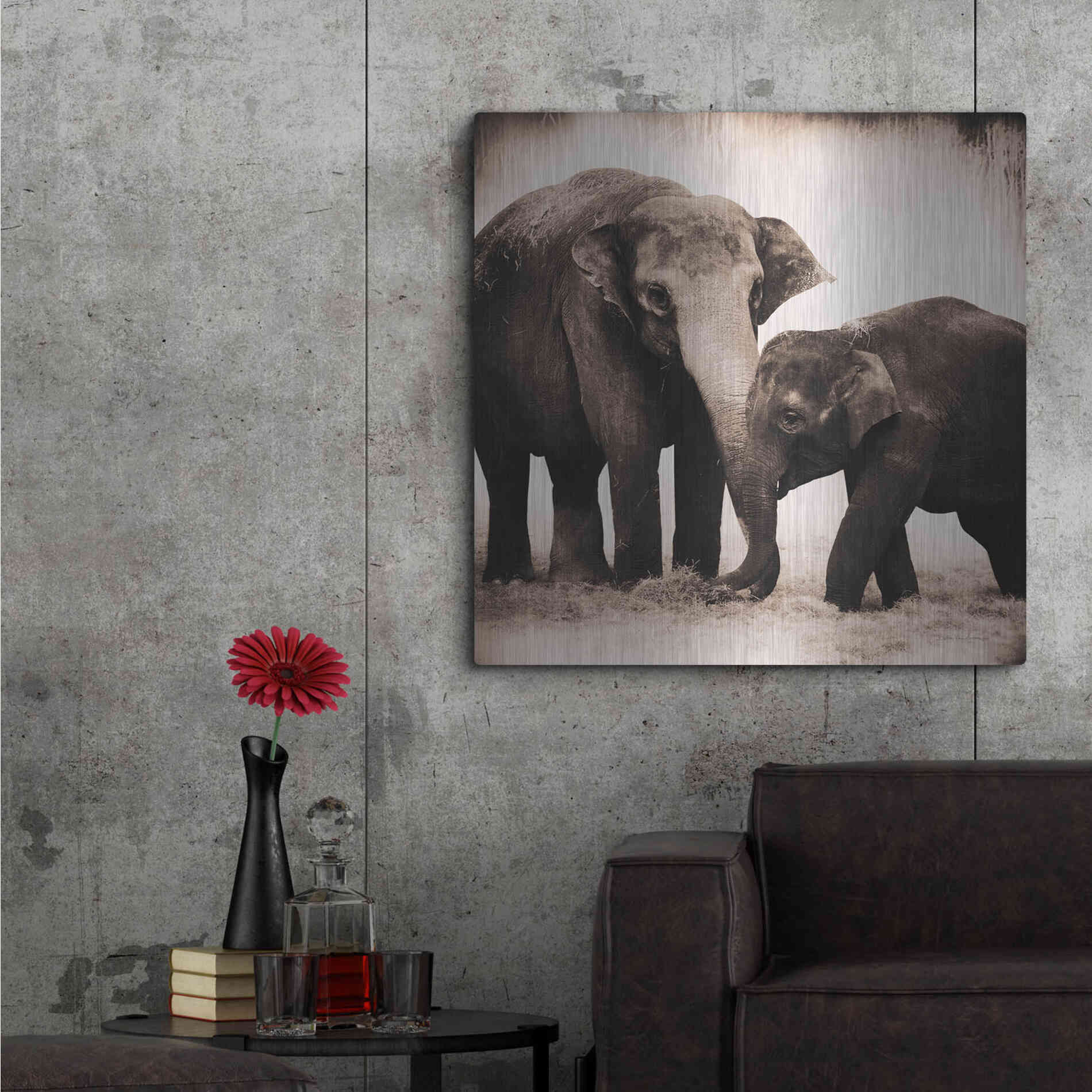 Luxe Metal Art 'Elephant III Sepia' by Debra Van Swearingen, Metal Wall Art,36x36
