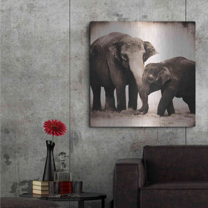 Luxe Metal Art 'Elephant III Sepia' by Debra Van Swearingen, Metal Wall Art,36x36