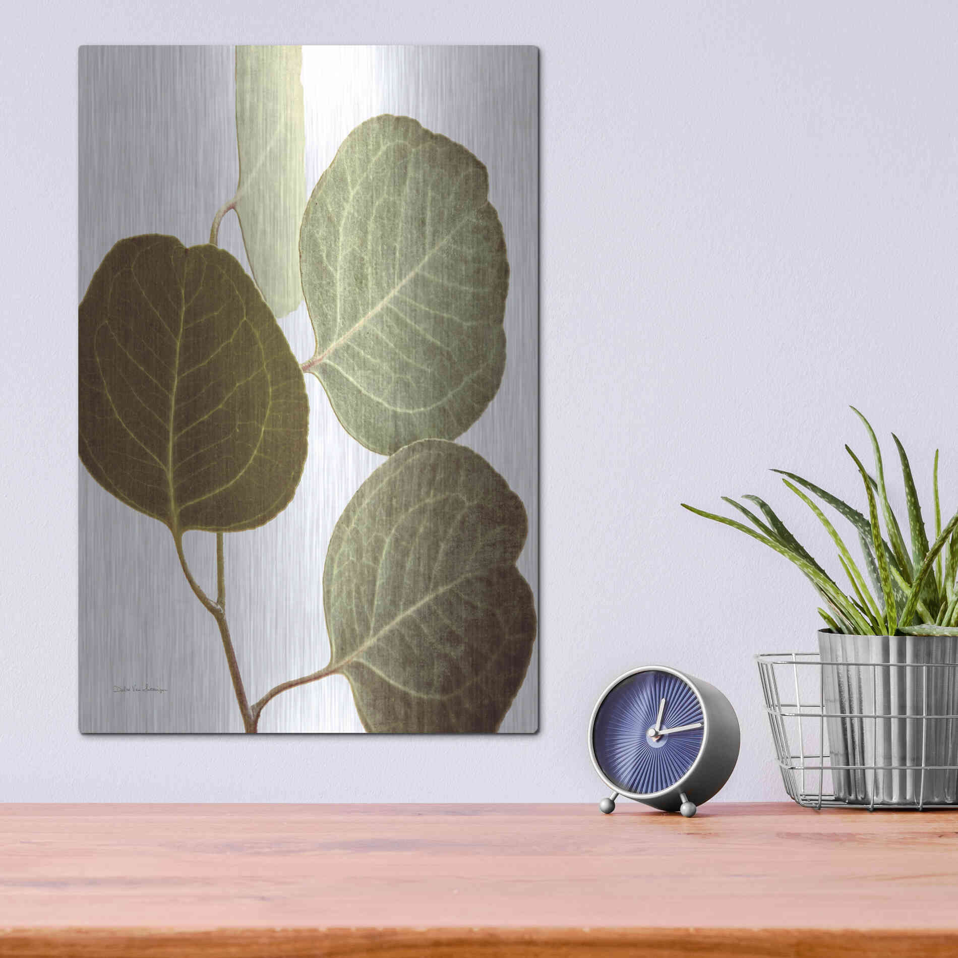 Luxe Metal Art 'Eucalyptus Color on White' by Debra Van Swearingen, Metal Wall Art,12x16