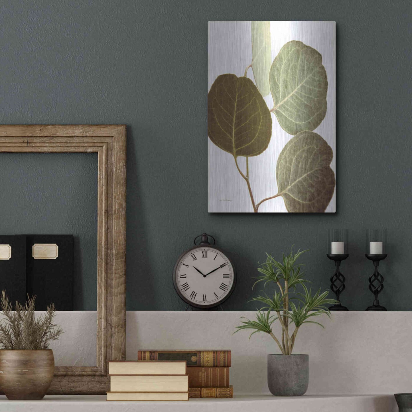 Luxe Metal Art 'Eucalyptus Color on White' by Debra Van Swearingen, Metal Wall Art,12x16