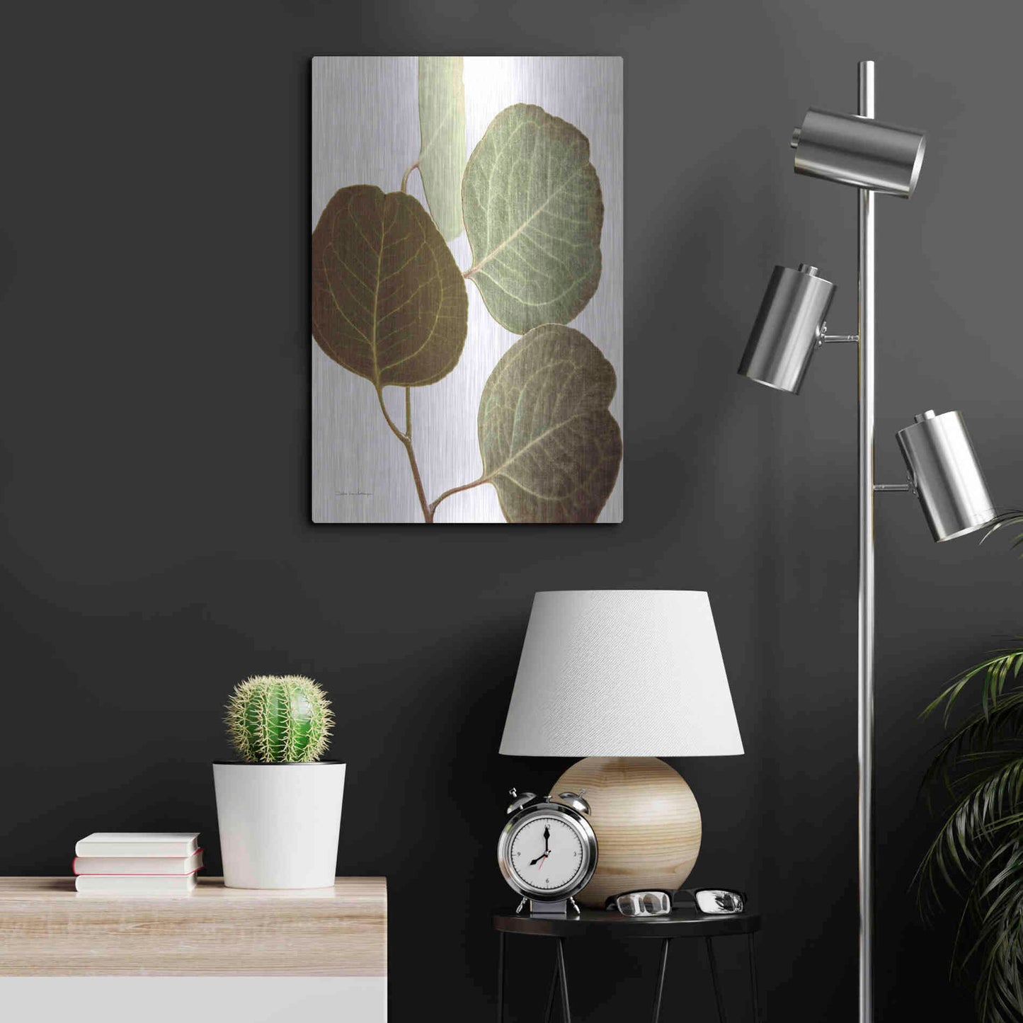 Luxe Metal Art 'Eucalyptus Color on White' by Debra Van Swearingen, Metal Wall Art,16x24