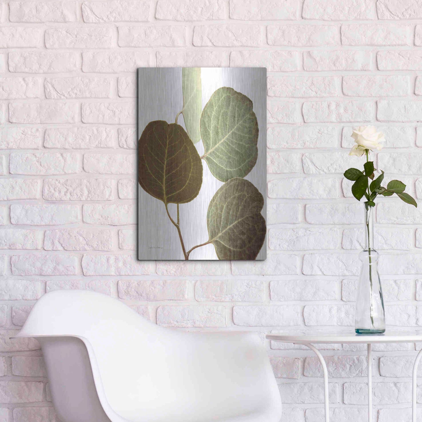 Luxe Metal Art 'Eucalyptus Color on White' by Debra Van Swearingen, Metal Wall Art,16x24