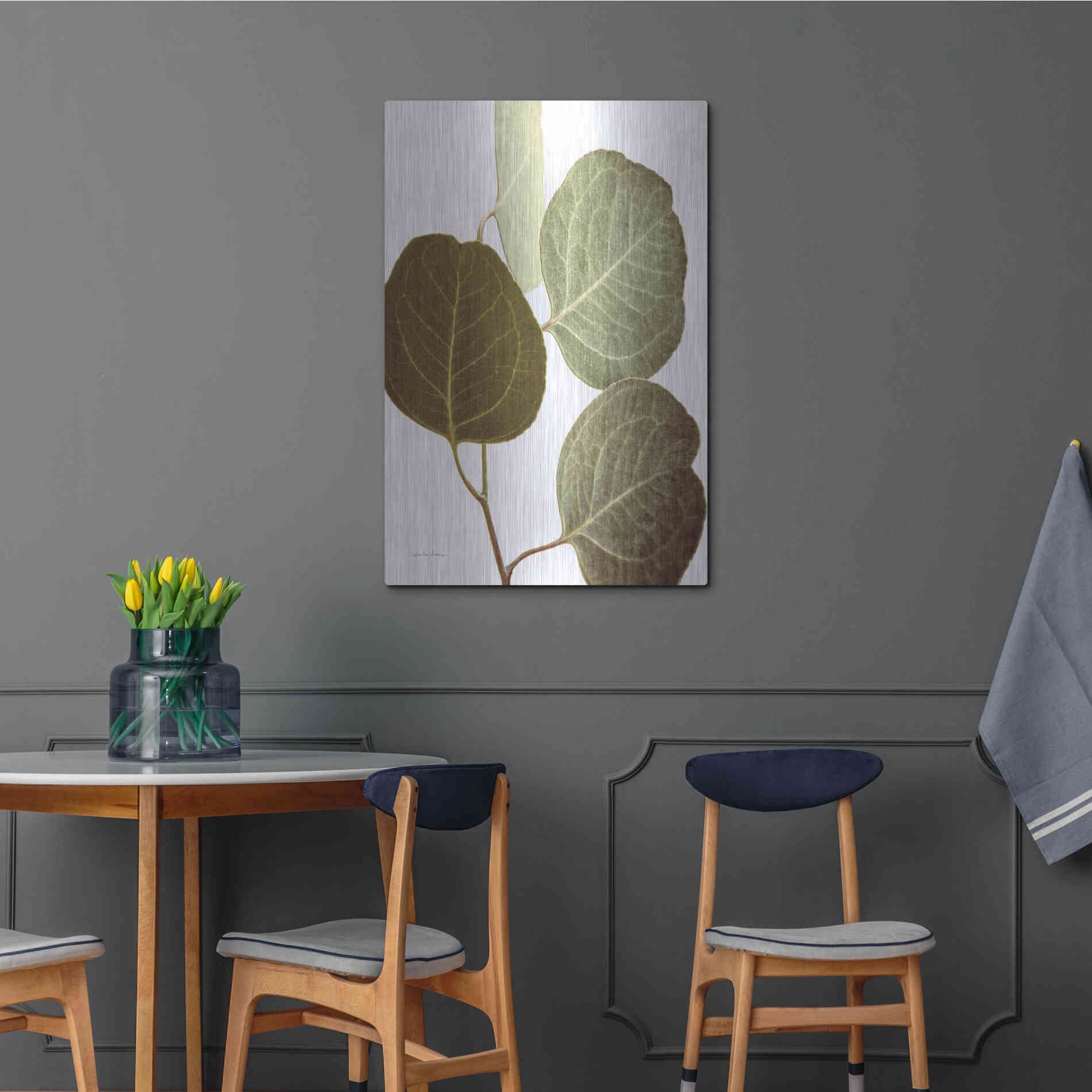 Luxe Metal Art 'Eucalyptus Color on White' by Debra Van Swearingen, Metal Wall Art,24x36