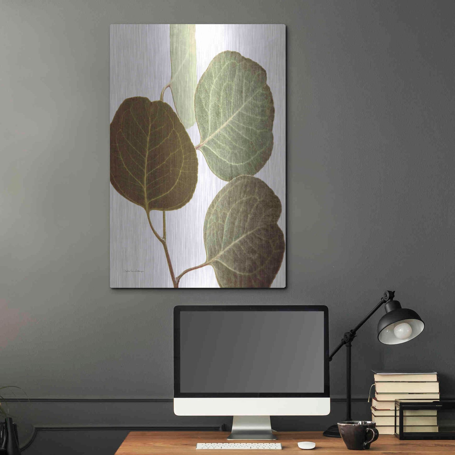 Luxe Metal Art 'Eucalyptus Color on White' by Debra Van Swearingen, Metal Wall Art,24x36