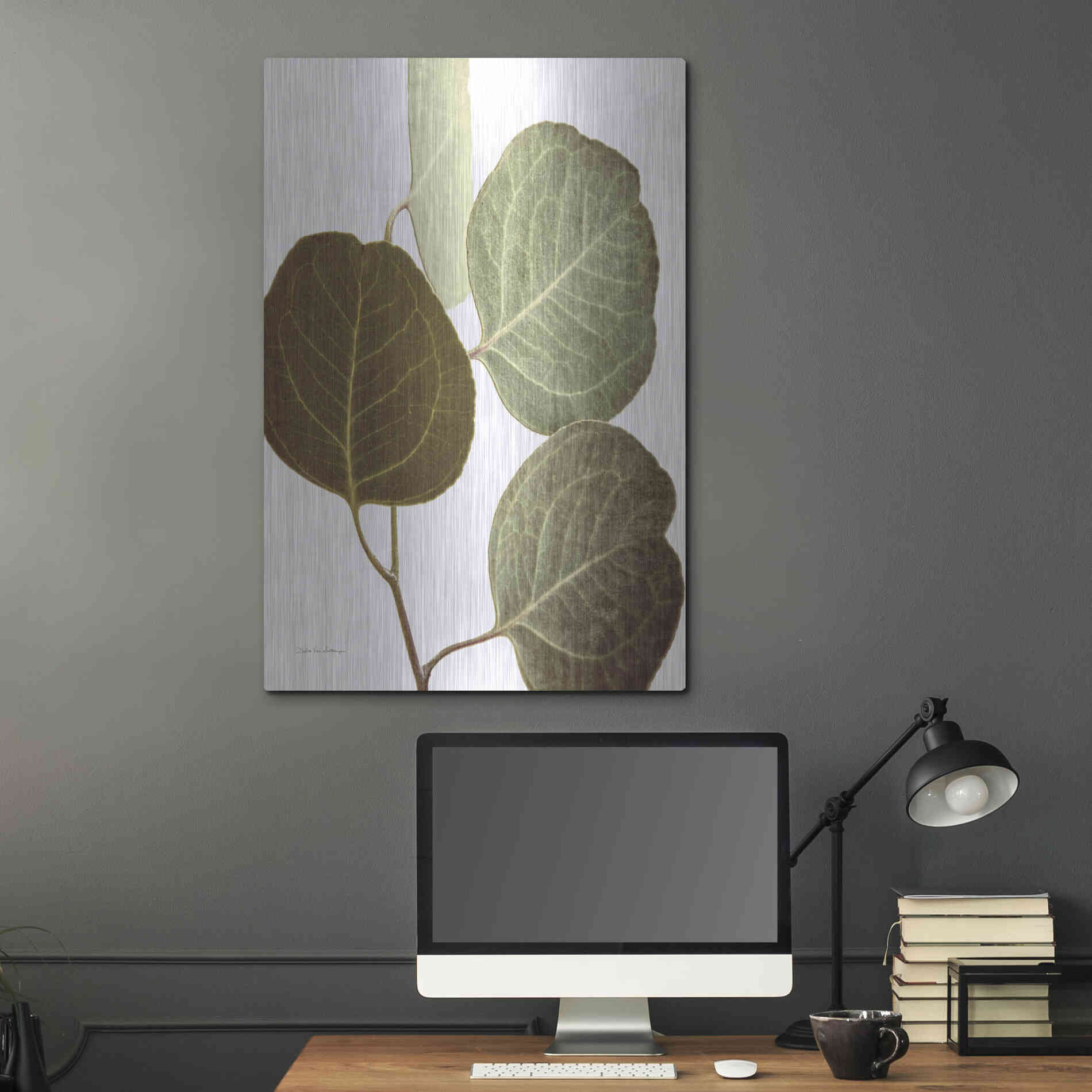 Luxe Metal Art 'Eucalyptus Color on White' by Debra Van Swearingen, Metal Wall Art,24x36