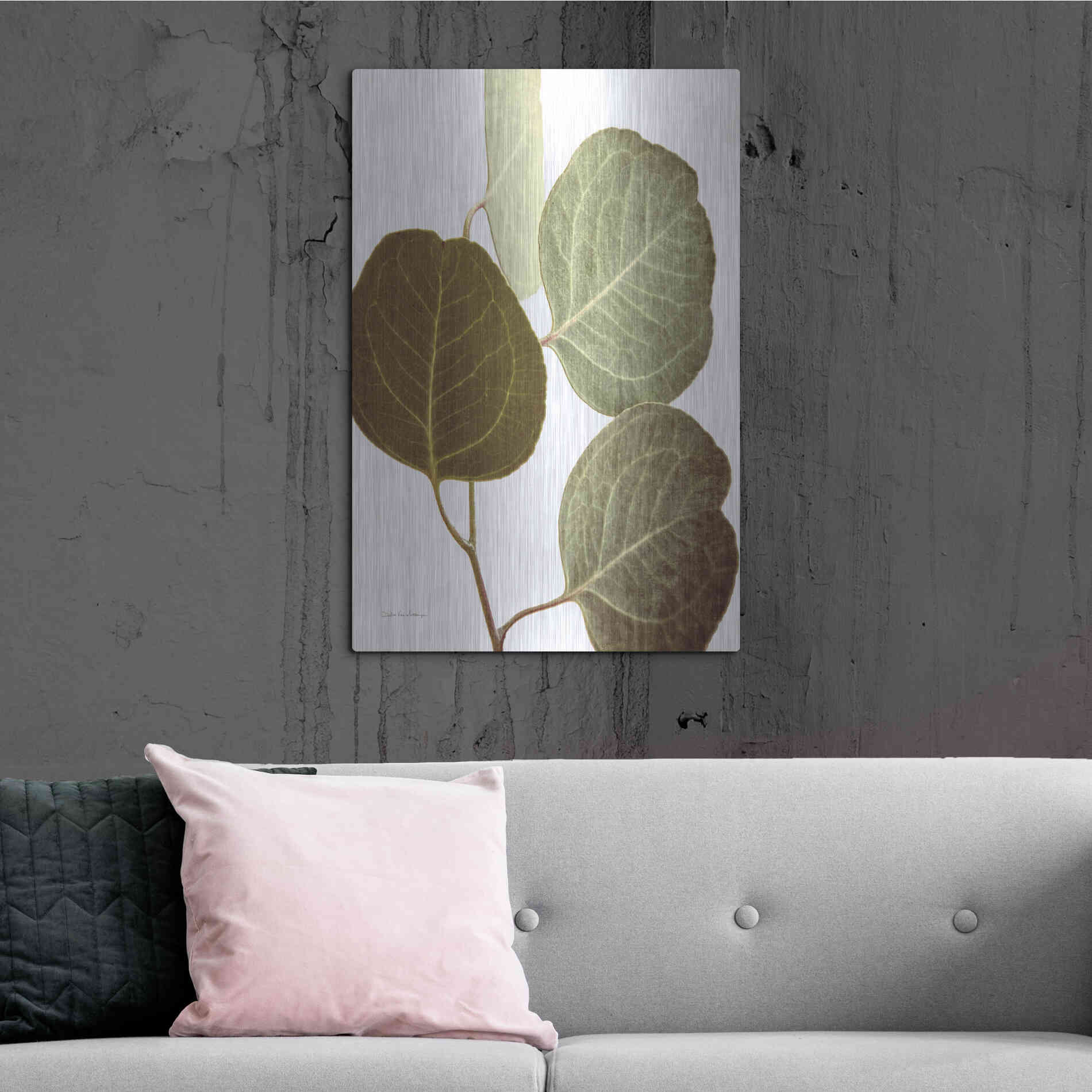 Luxe Metal Art 'Eucalyptus Color on White' by Debra Van Swearingen, Metal Wall Art,24x36