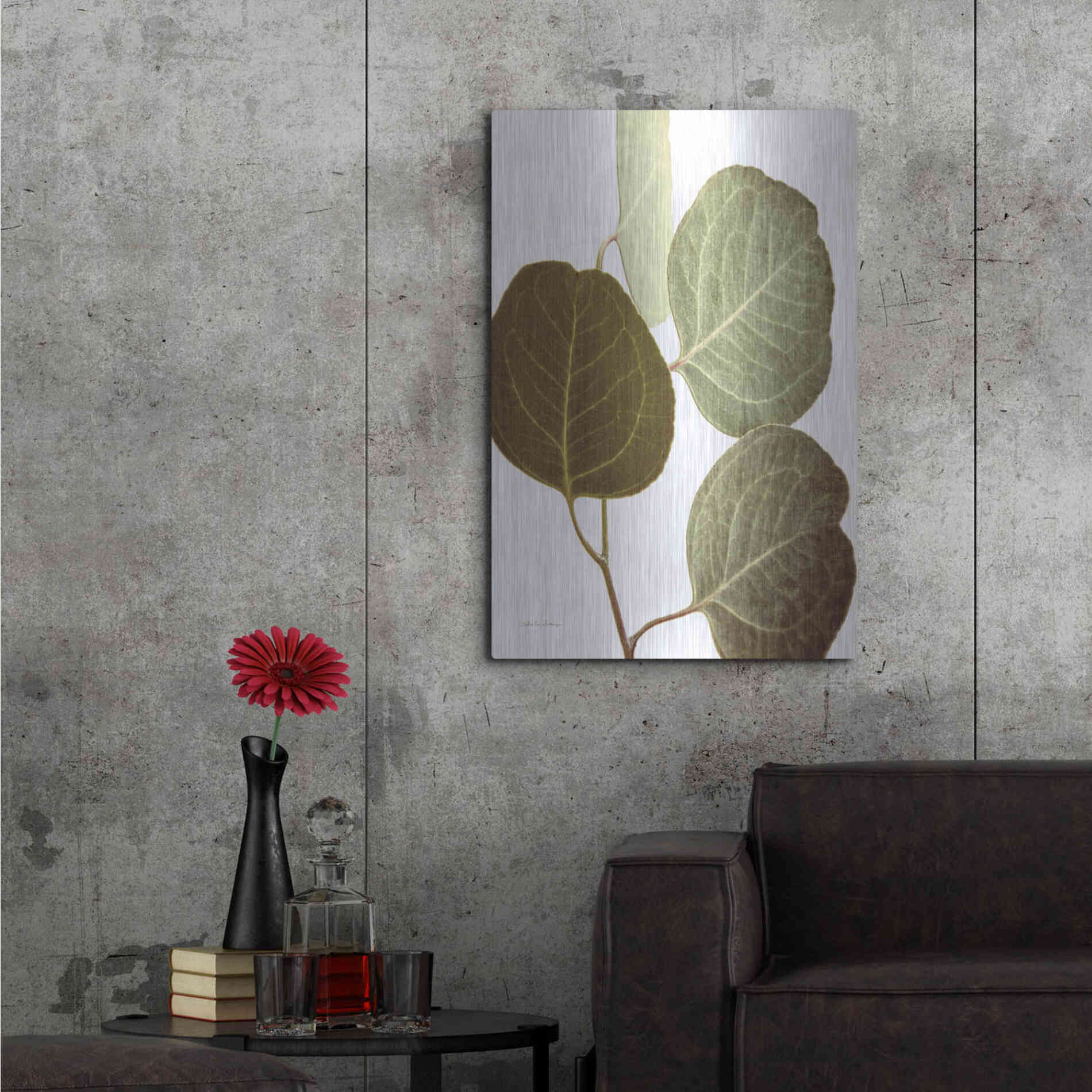 Luxe Metal Art 'Eucalyptus Color on White' by Debra Van Swearingen, Metal Wall Art,24x36