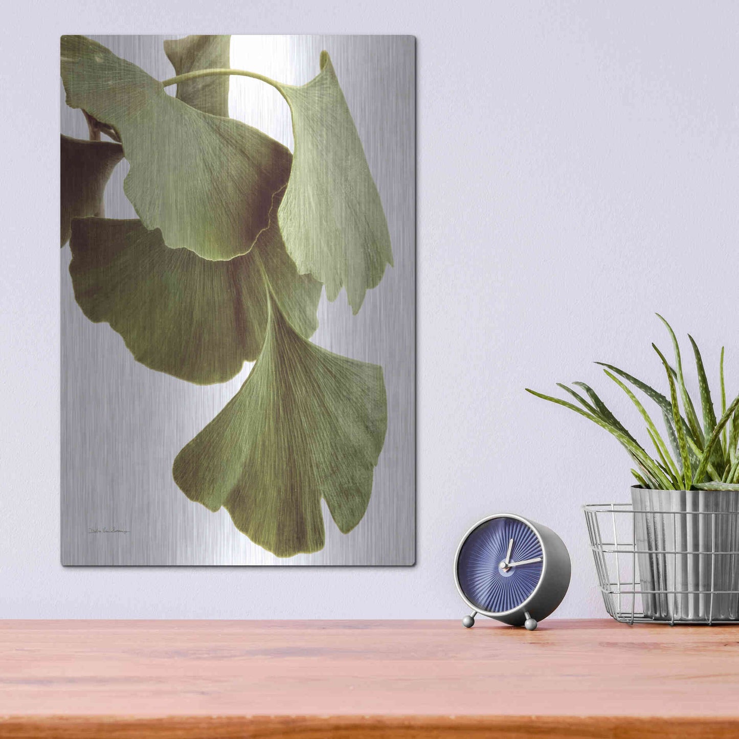 Luxe Metal Art 'Ginko Color on White' by Debra Van Swearingen, Metal Wall Art,12x16
