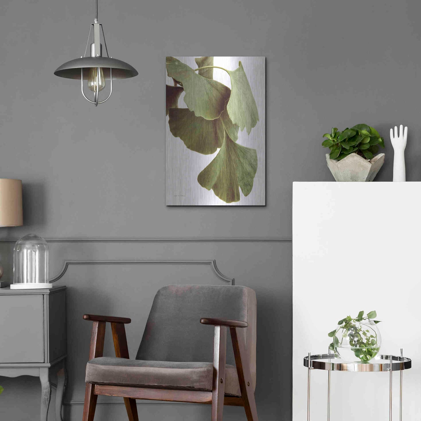 Luxe Metal Art 'Ginko Color on White' by Debra Van Swearingen, Metal Wall Art,16x24