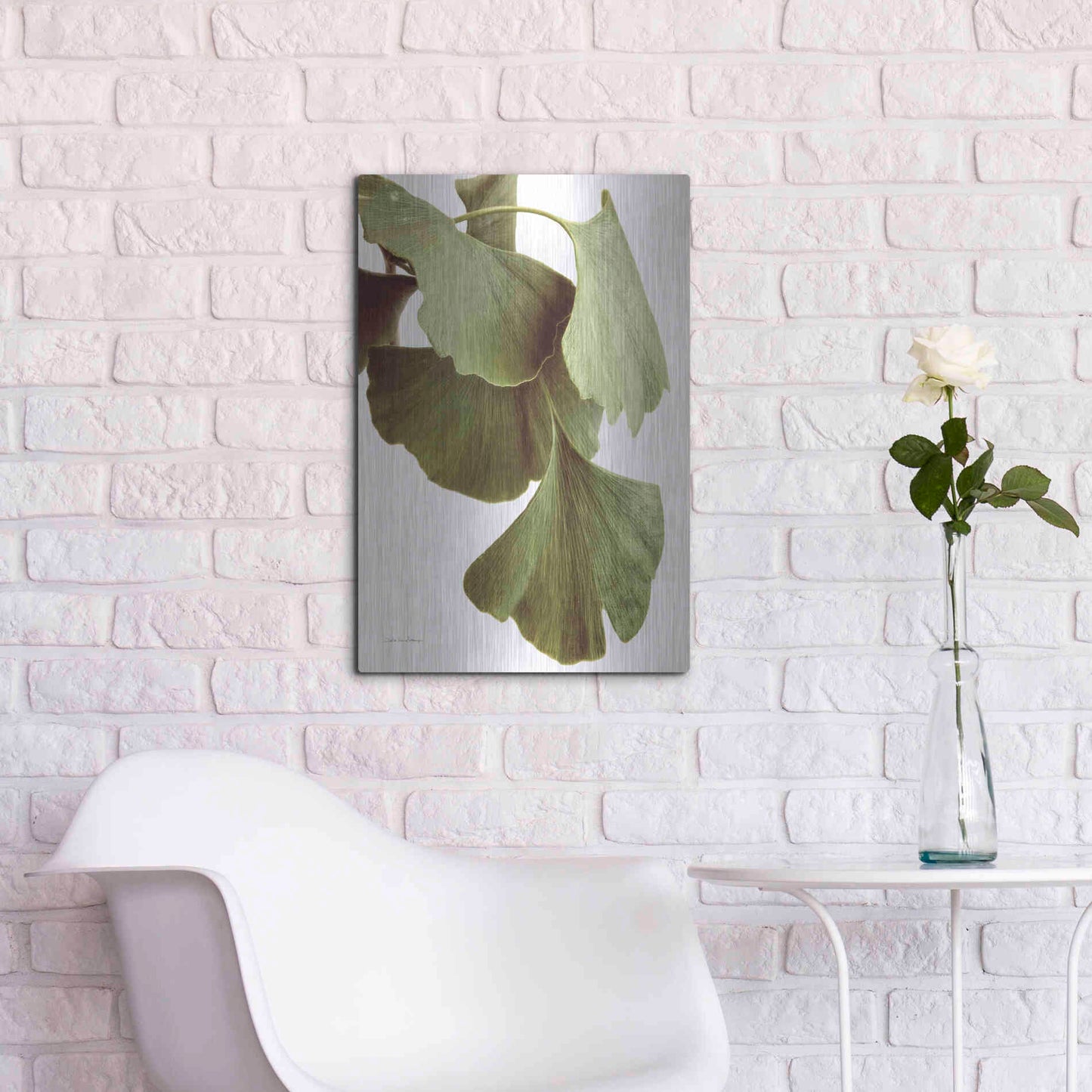 Luxe Metal Art 'Ginko Color on White' by Debra Van Swearingen, Metal Wall Art,16x24
