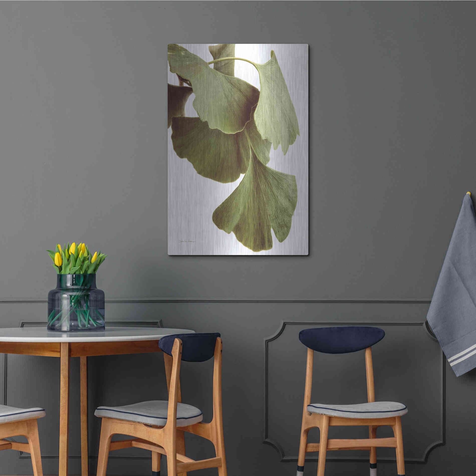 Luxe Metal Art 'Ginko Color on White' by Debra Van Swearingen, Metal Wall Art,24x36