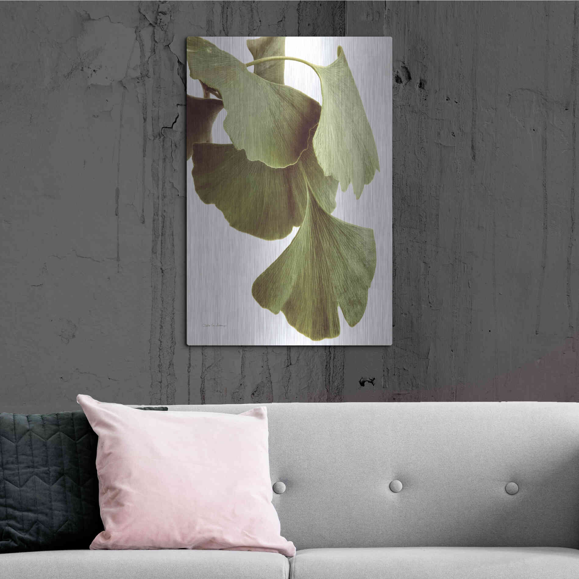 Luxe Metal Art 'Ginko Color on White' by Debra Van Swearingen, Metal Wall Art,24x36