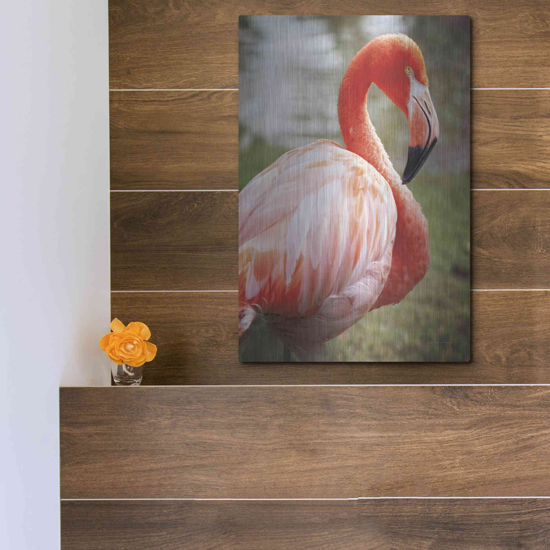 Luxe Metal Art 'Flamingo I' by Debra Van Swearingen, Metal Wall Art,12x16