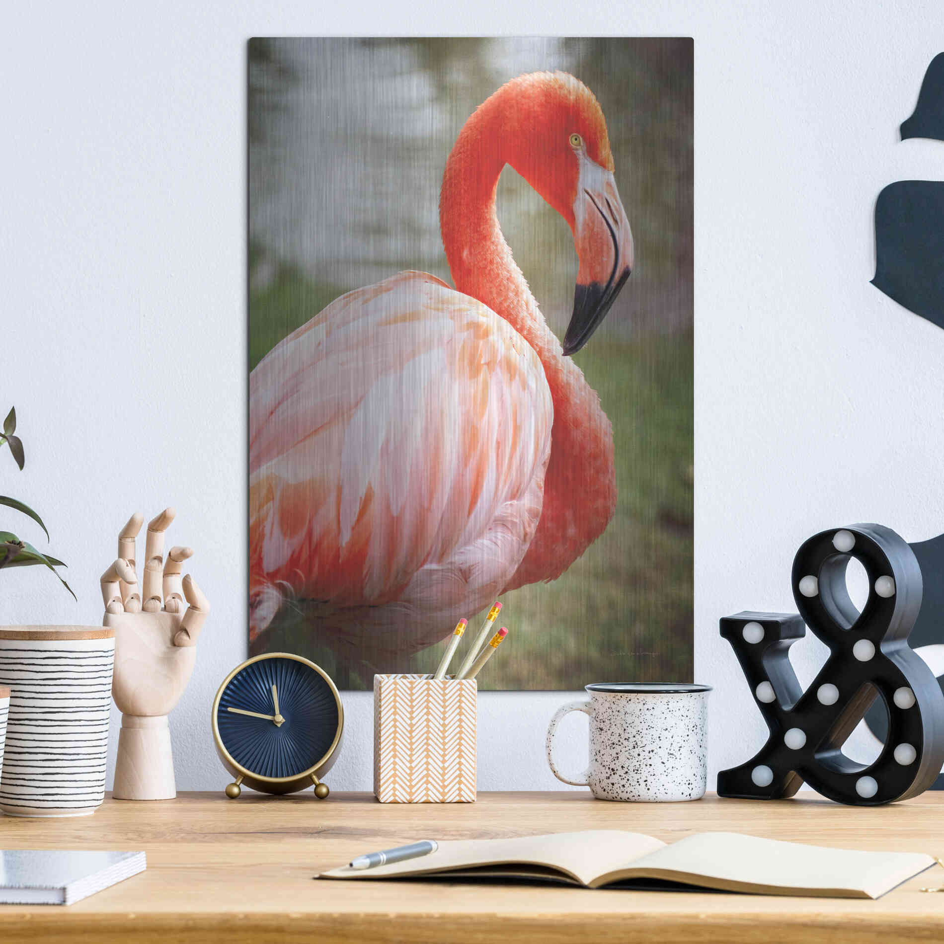 Luxe Metal Art 'Flamingo I' by Debra Van Swearingen, Metal Wall Art,12x16