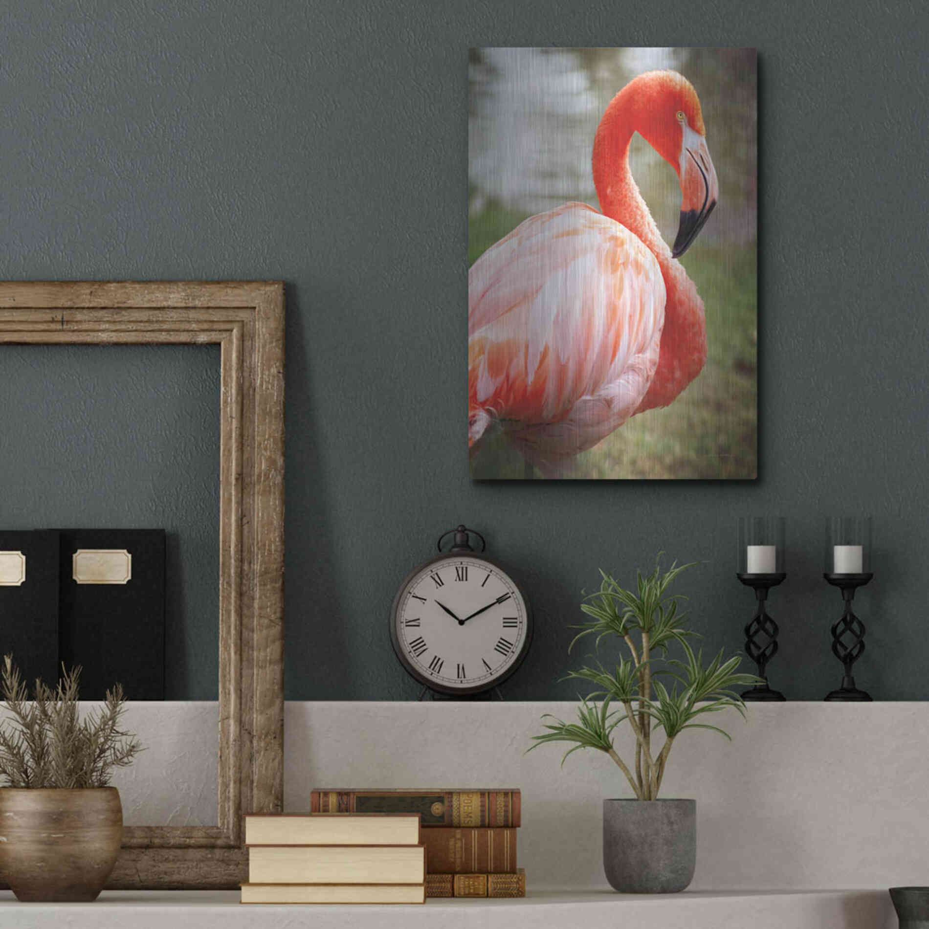 Luxe Metal Art 'Flamingo I' by Debra Van Swearingen, Metal Wall Art,12x16