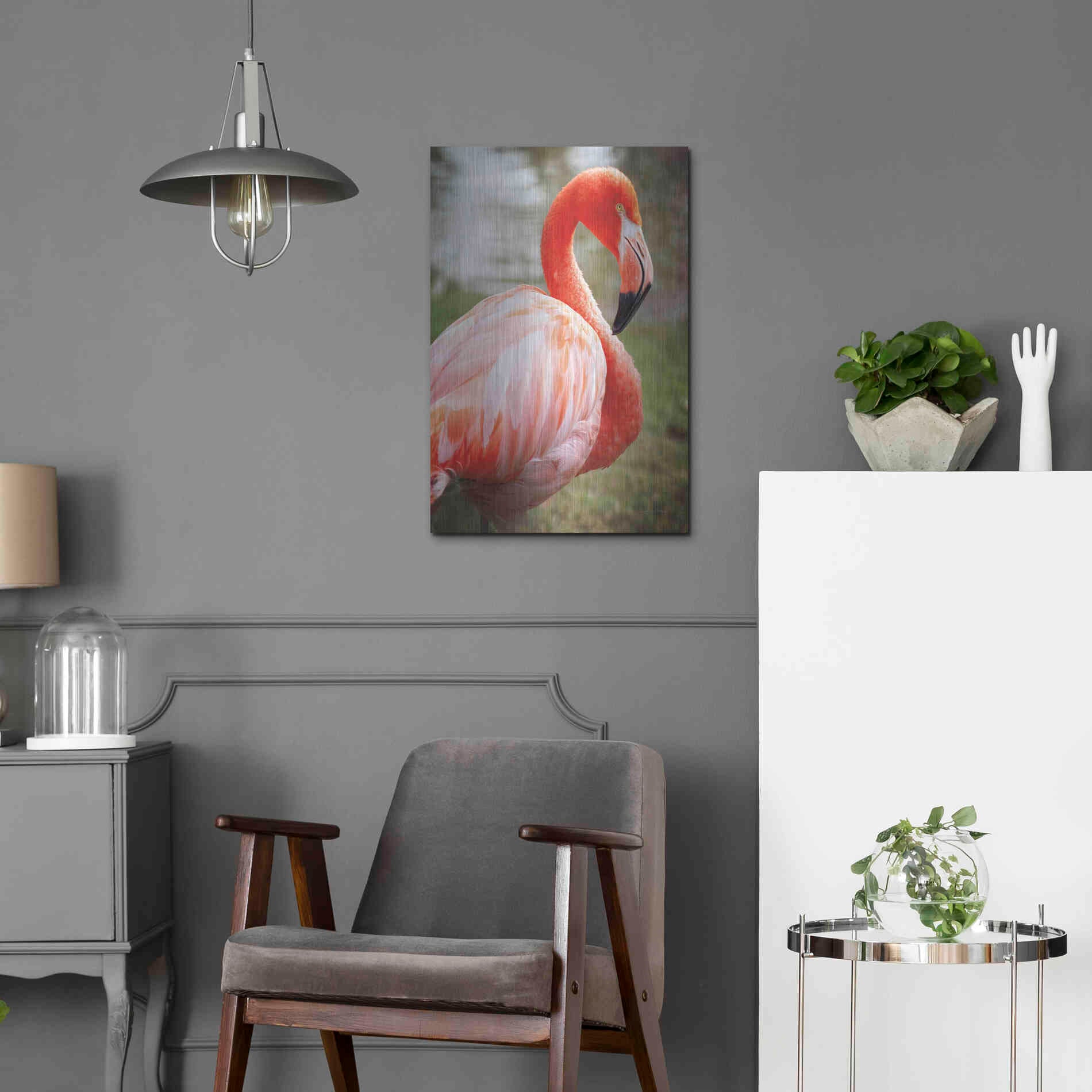 Luxe Metal Art 'Flamingo I' by Debra Van Swearingen, Metal Wall Art,16x24