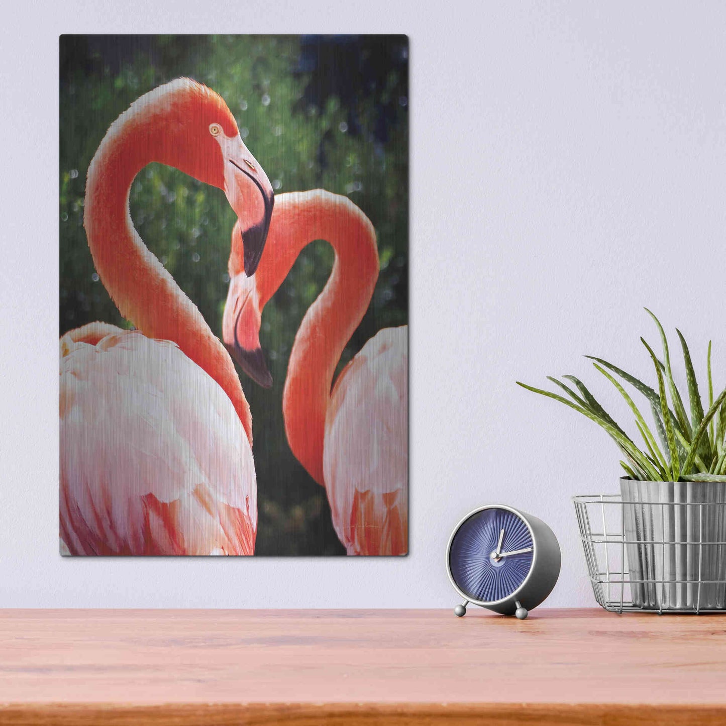 Luxe Metal Art 'Flamingo II' by Debra Van Swearingen, Metal Wall Art,12x16