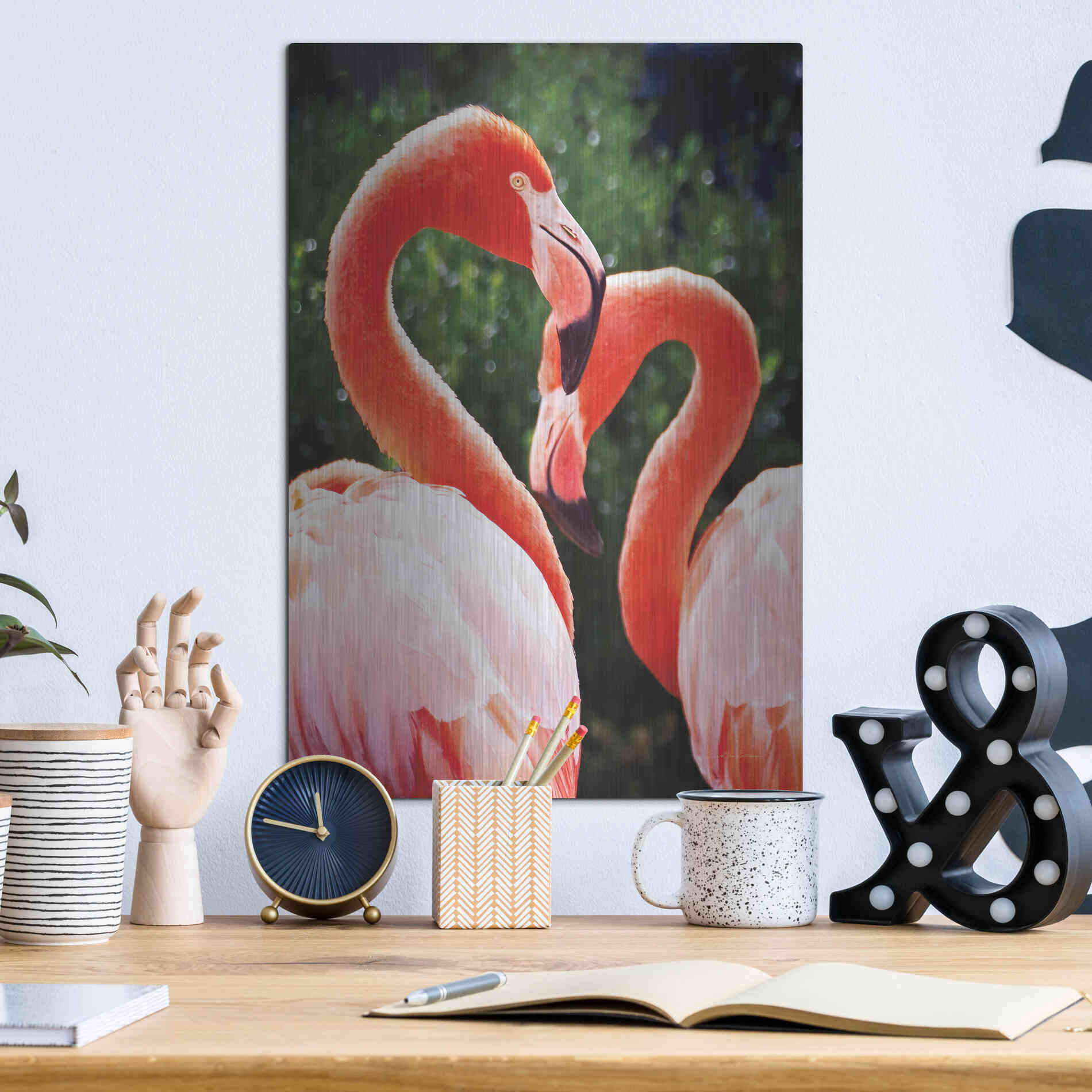 Luxe Metal Art 'Flamingo II' by Debra Van Swearingen, Metal Wall Art,12x16