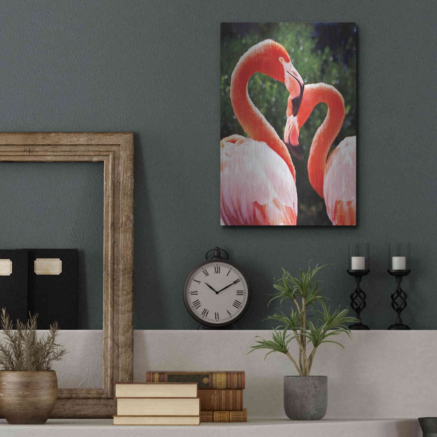 Luxe Metal Art 'Flamingo II' by Debra Van Swearingen, Metal Wall Art,12x16