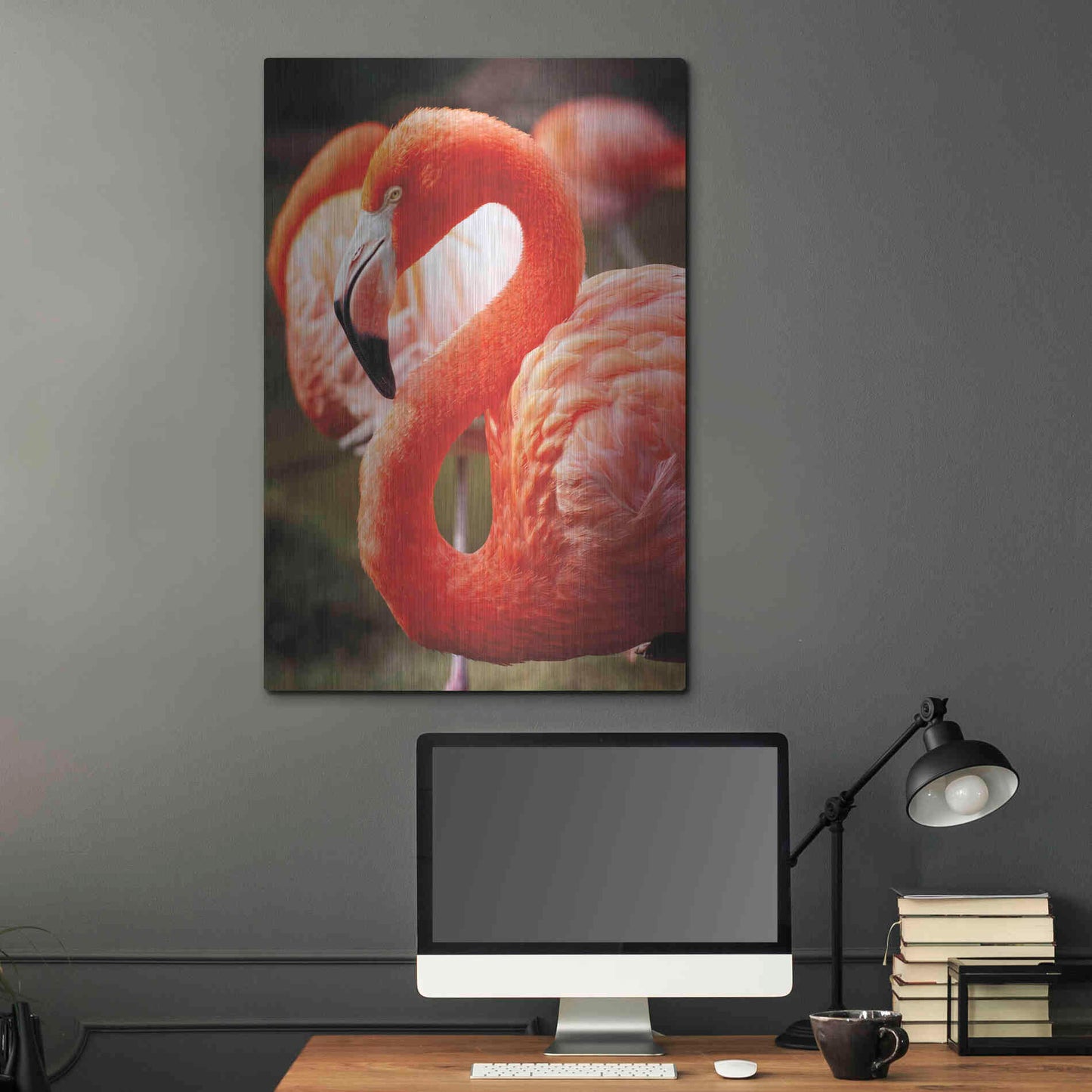 Luxe Metal Art 'Flamingo III' by Debra Van Swearingen, Metal Wall Art,24x36