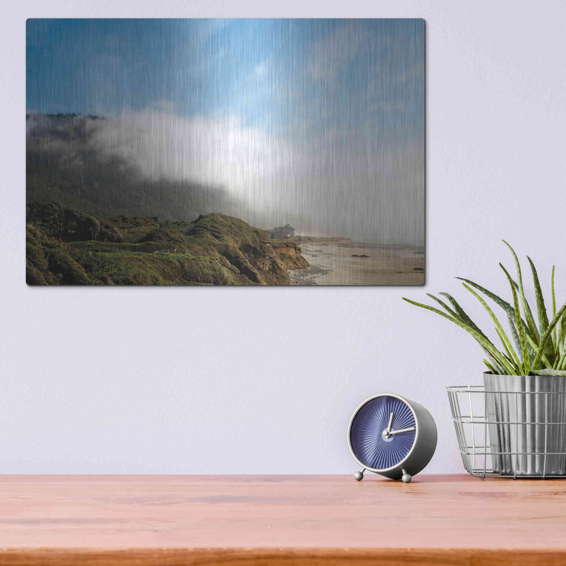 Luxe Metal Art 'Coastal Fog' by Debra Van Swearingen, Metal Wall Art,16x12
