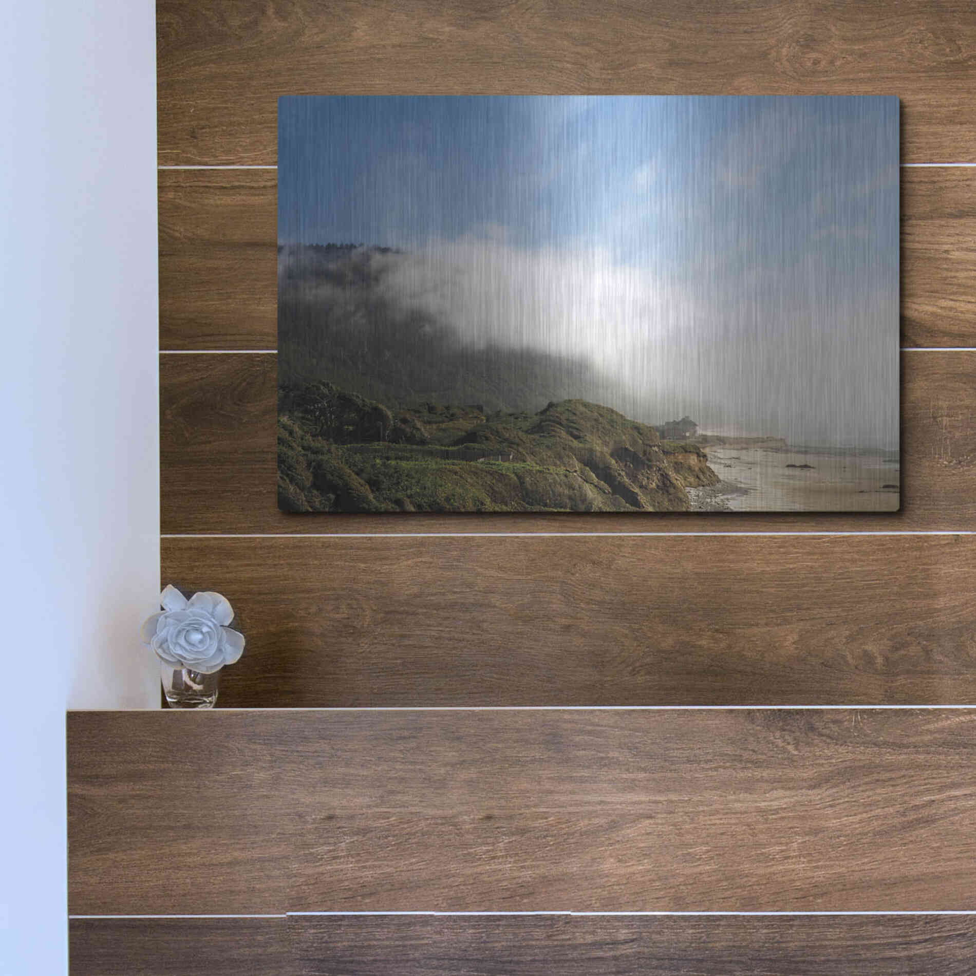 Luxe Metal Art 'Coastal Fog' by Debra Van Swearingen, Metal Wall Art,16x12