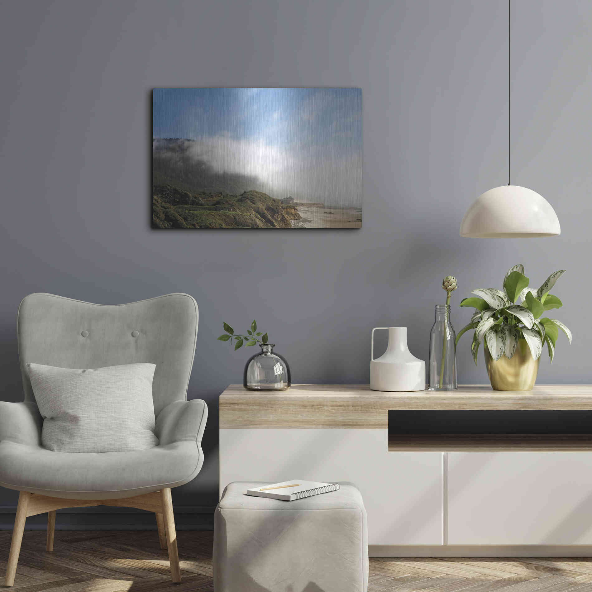 Luxe Metal Art 'Coastal Fog' by Debra Van Swearingen, Metal Wall Art,24x16