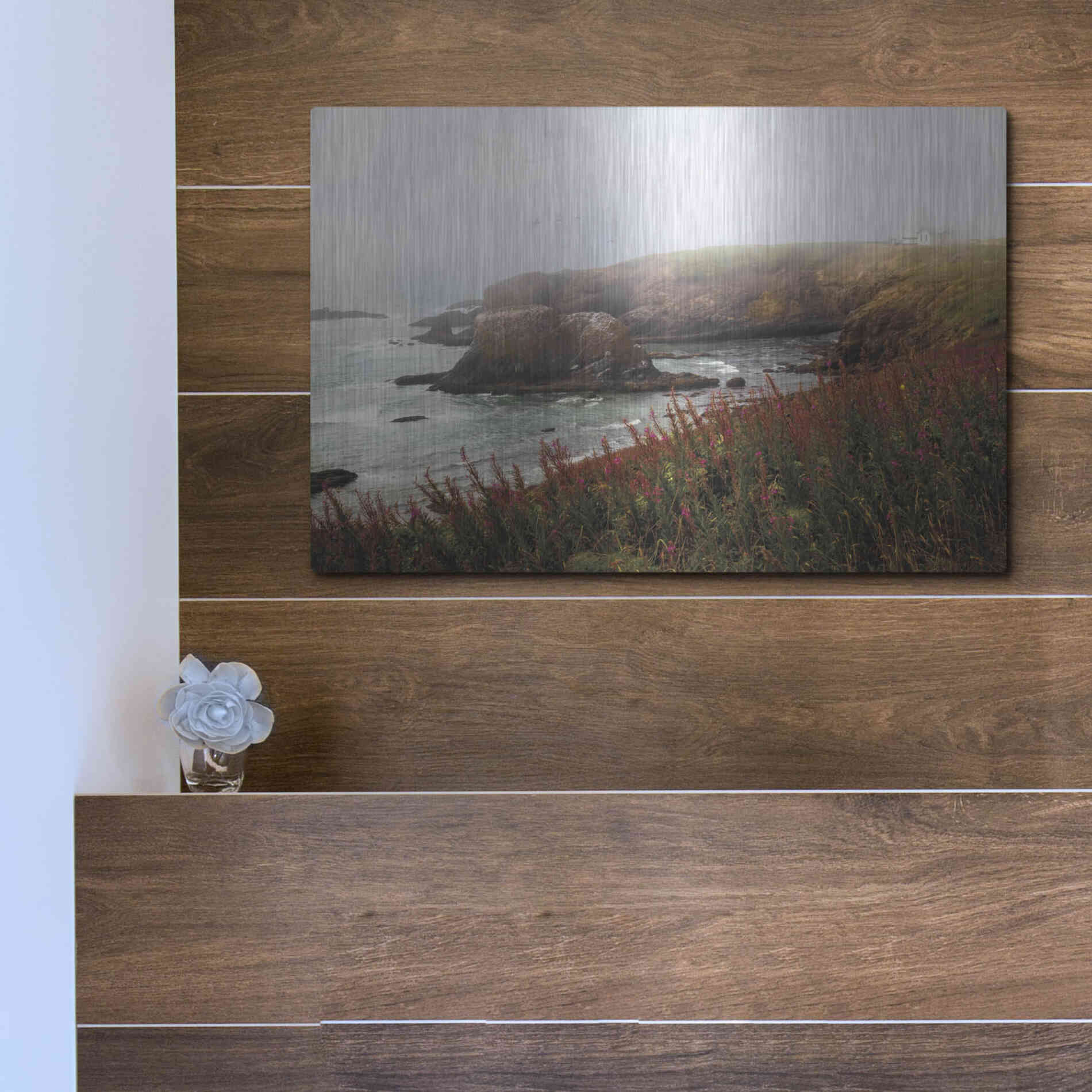 Luxe Metal Art 'Lighthouse Fog' by Debra Van Swearingen, Metal Wall Art,16x12